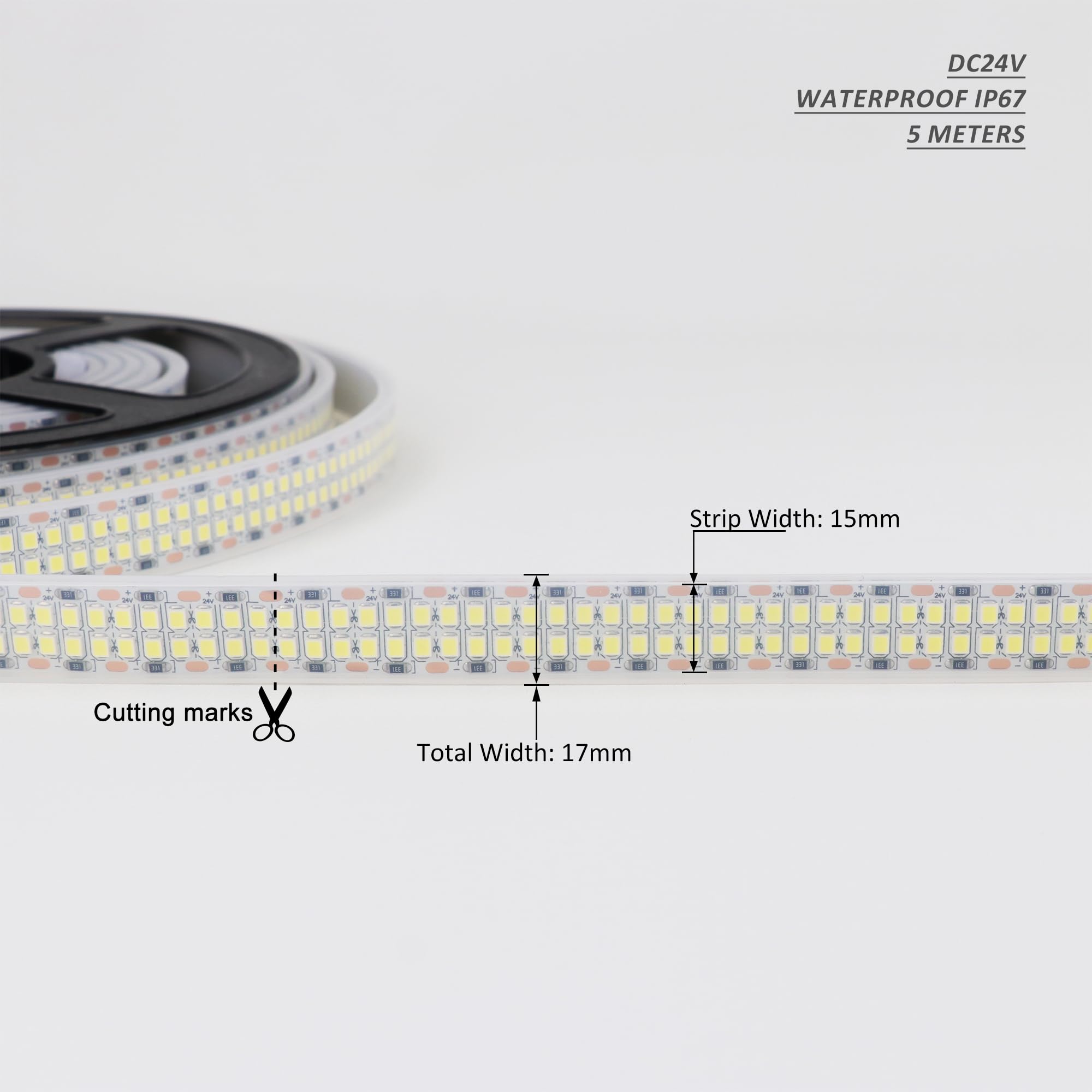 Ledenet Led Strip Lights Cold White 6500K 16.4Ft/5M Double Row 2835 Smd 2400Leds Dc 24V Daylight Bright Dimmable Flexible Led Tape Light Waterproof Ip67 Outdoor Lighting(No Adapter And Dimmer)