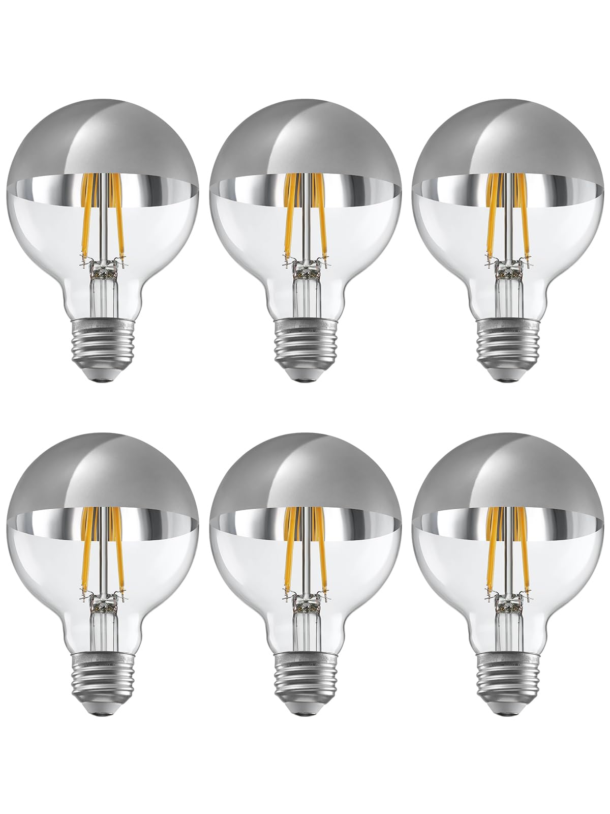Torchstar Dimmable Half Chrome Light Bulb, 7W (75W Eqv.), Anti Glare Led Light Bulbs, Ul Listed, E26 Silver Dipped Bulb, G25 Glo