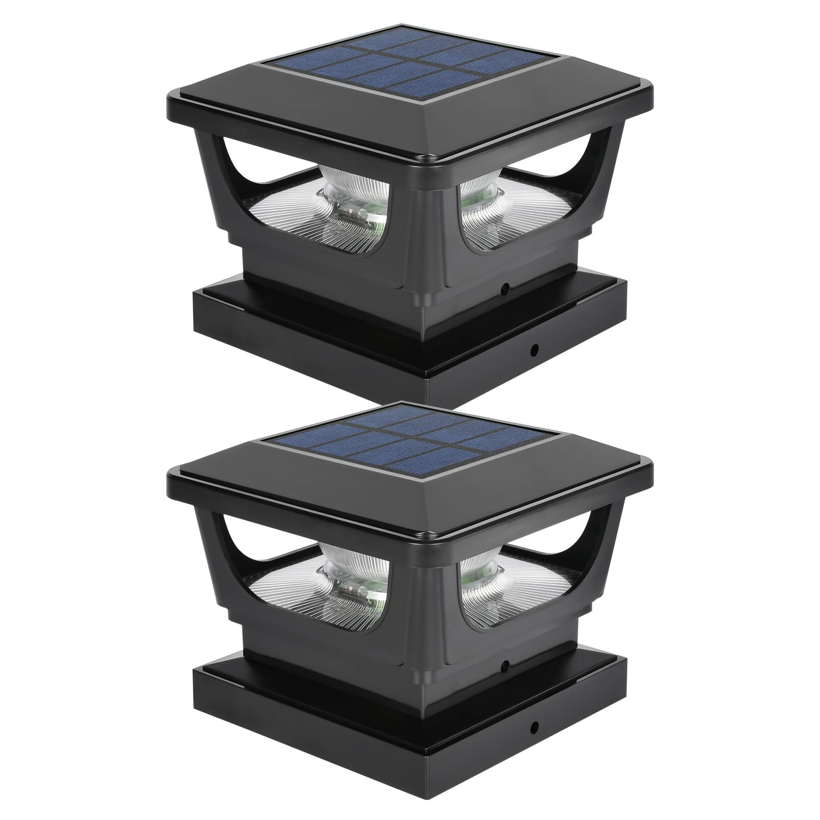 Sumaote Solar Post Lights - 4x4 & 3x3 PVC/Vinyl Cap Light, IP65 Waterproof, Black, 2 Pack, well-made ABS+PC
