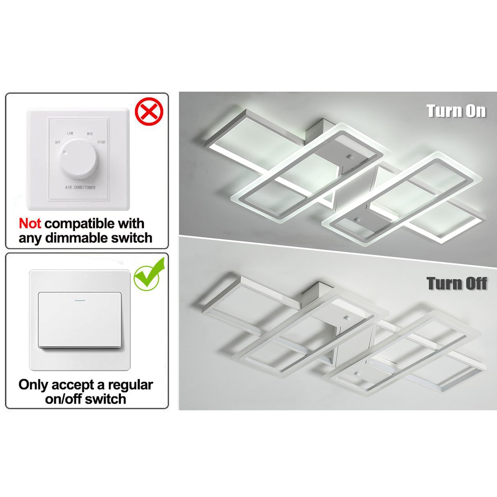 Jaycomey Led Ceiling Lamp With 4 Squares, White Acrylic Modern Flush Mount Ceiling Light Fixture For Living Room, Bedroom, Kitch