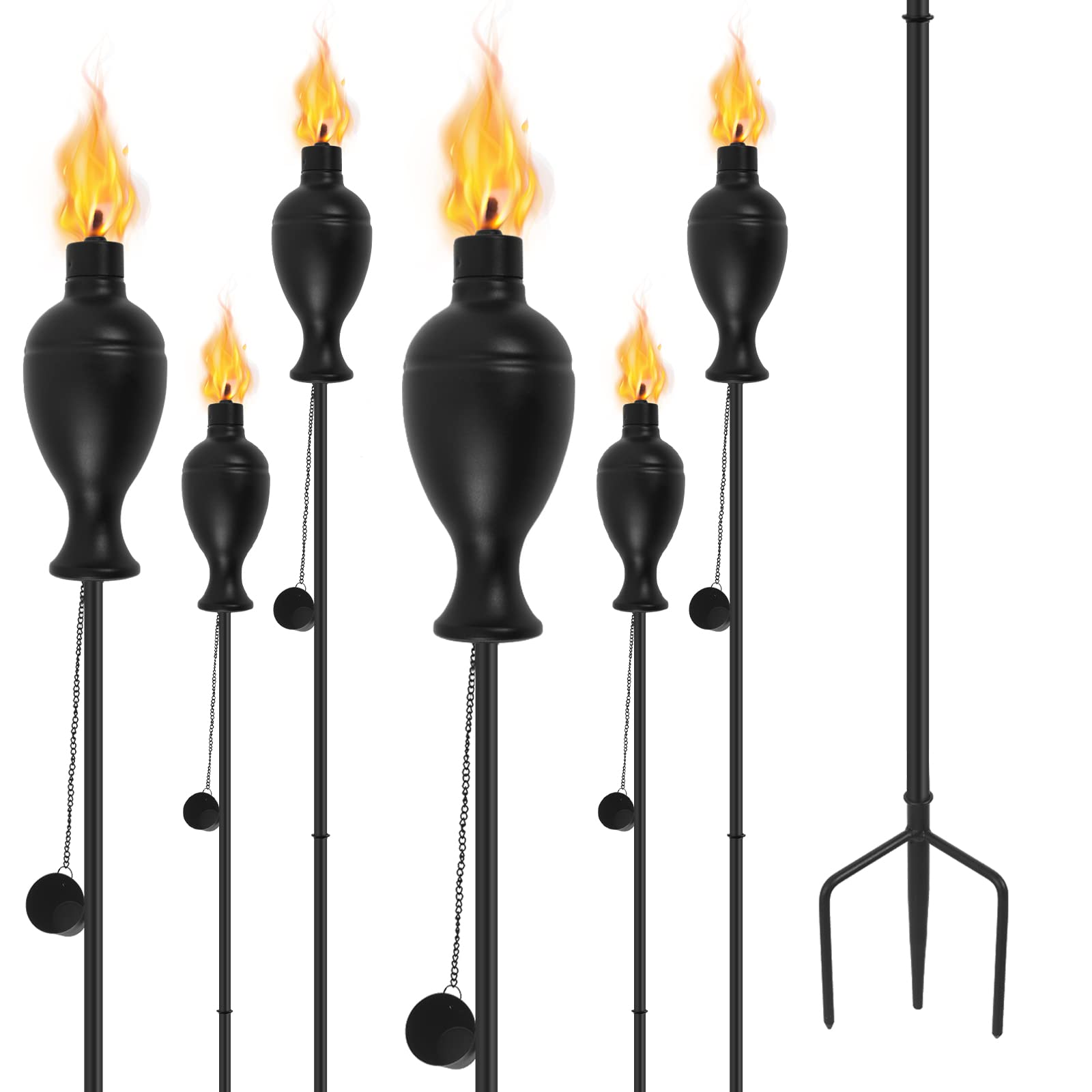 Zspeng 6 Pack Metal Citronella Torches, 58-Inch With 3-Prong Grounded Stake For Outdoor Use