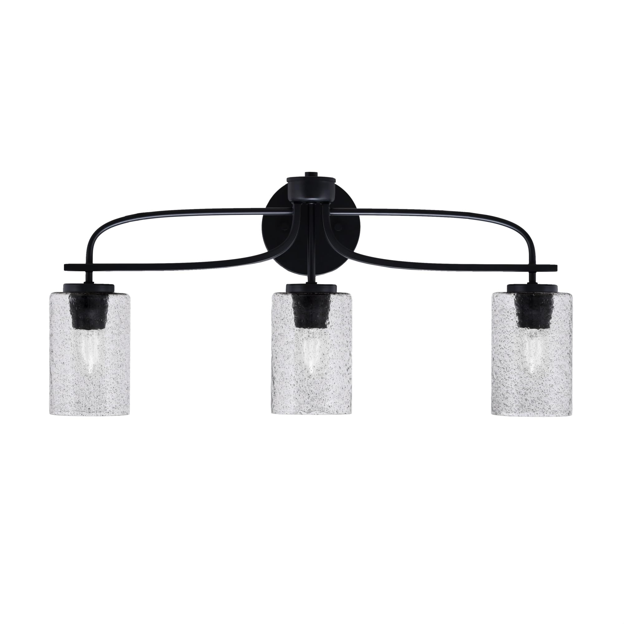 Cavella 3 Light Bath Bar Shown In Matte Black Finish With 4" Smoke Bubble Glass
