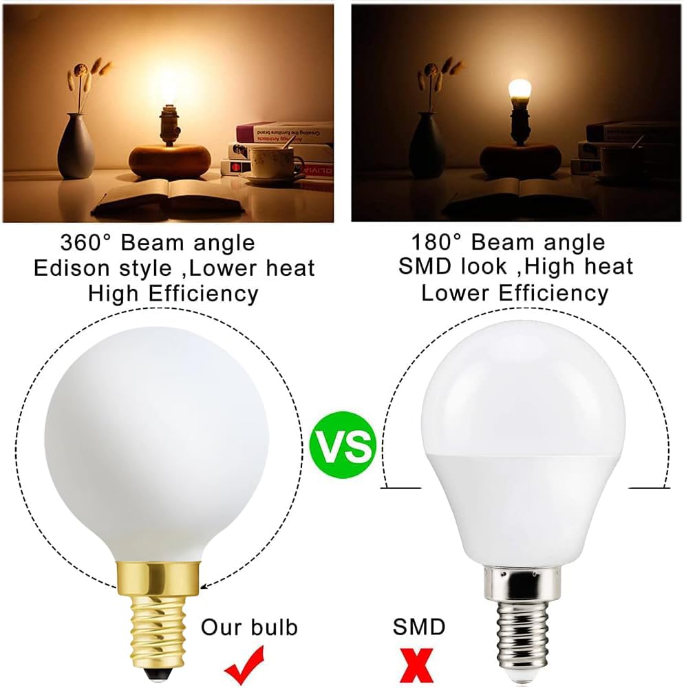 Xininsun Frosted G16.5 Globe Light Bulb,E12 Round Candelabra Bulb 60 Watt,6W Chandelier Light Bulbs,Milky White Candelabra Led B