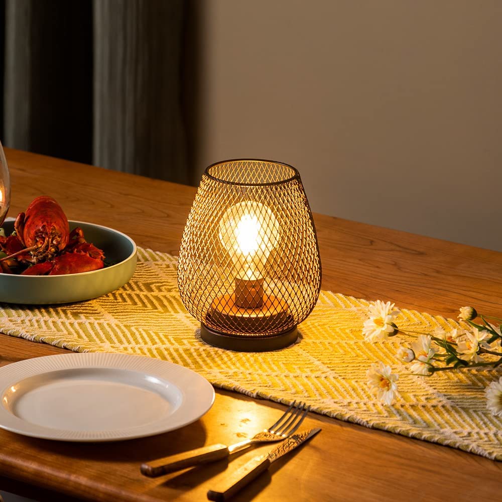 DECORKEY LED Table Lantern Set of 4, Metal Cage, Vintage Design, Battery Operated, 4 Pack Egg Shape, Model DKTL-112