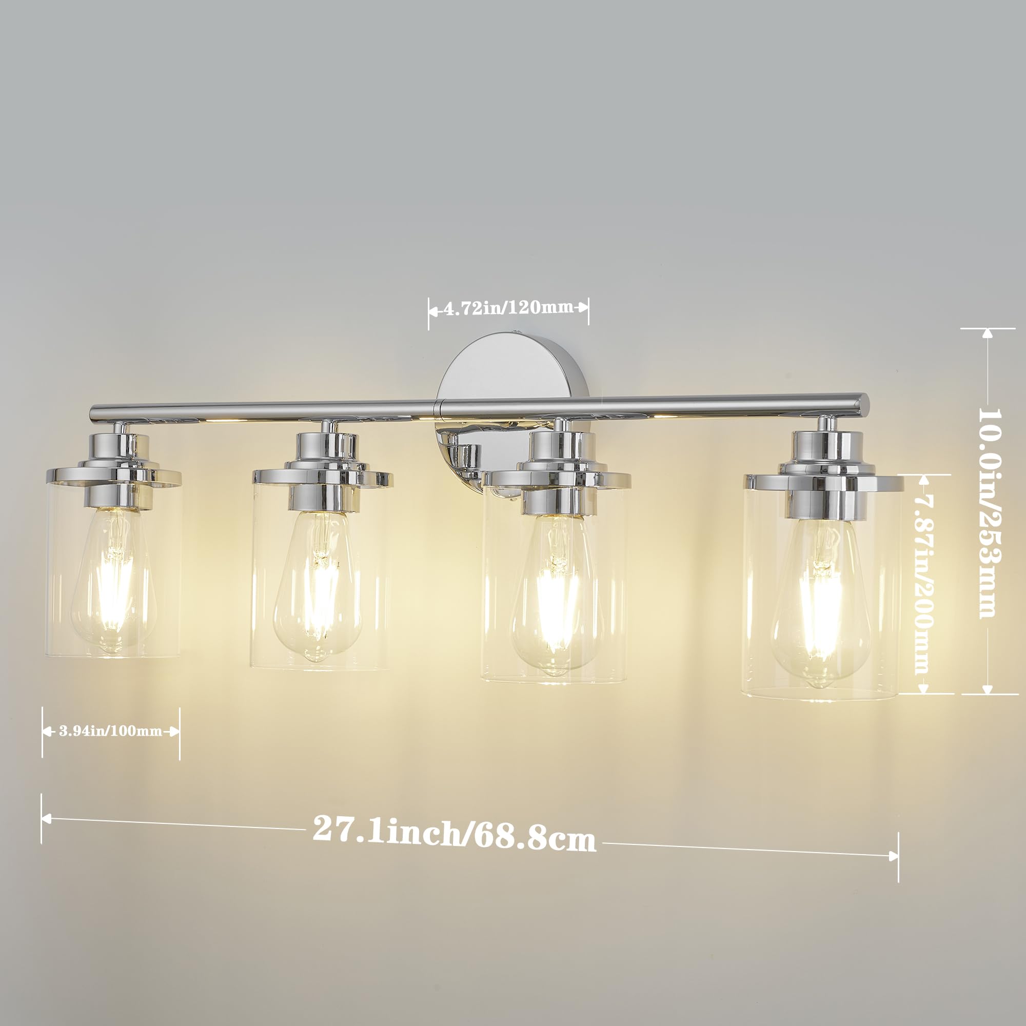 Porphyions Bathroom Light Fixtures,Vanity Lights Chrome Bathroom Lights Over Mirror,Chrome Vanity Light For Bathroom, 31''Chrome 4-Light Modern Bathroom Sconce