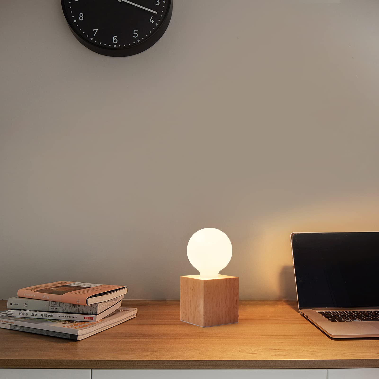 OuXean Vintage Table Lamp - Small Wooden Base Night Light for Bedroom & Living Room, Square Design, E26 60W, Antique Decor