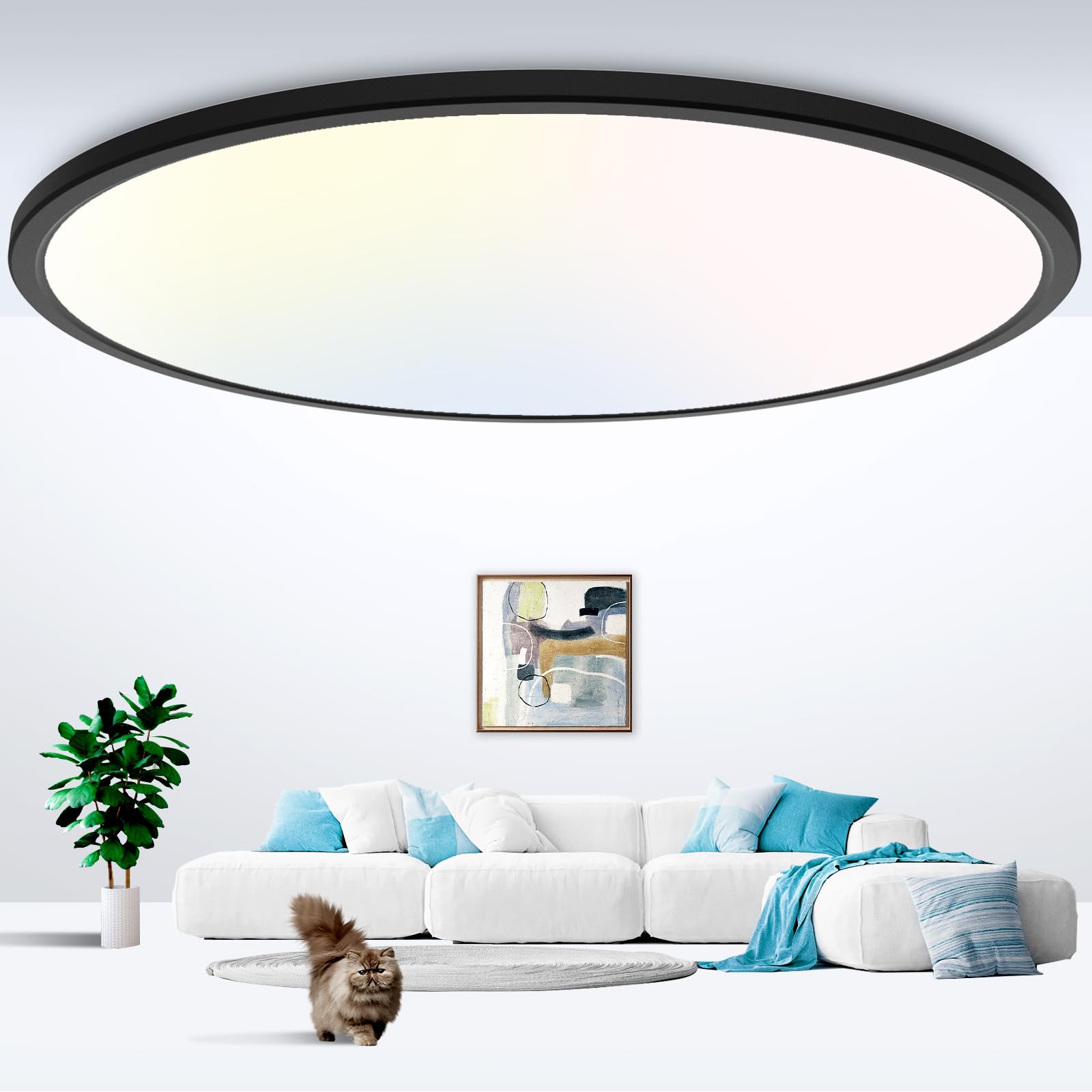 zemty 20 inch LED Flush Mount Ceiling Light, 50W 5000lm Large Light Fixture, 3 Color Temperature in One 3000k 4500k 6000K Round 