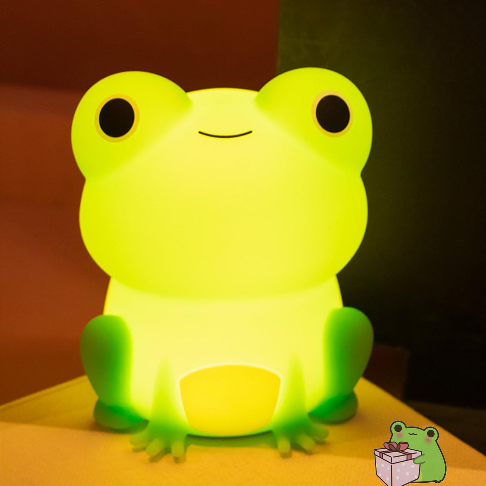 SMOORITA Night Light for Kids, Frog Lamp with Cute Frog Stickers, Night Lamp Bedroom Nightlight for Baby Girl Boy Teem, Silicone