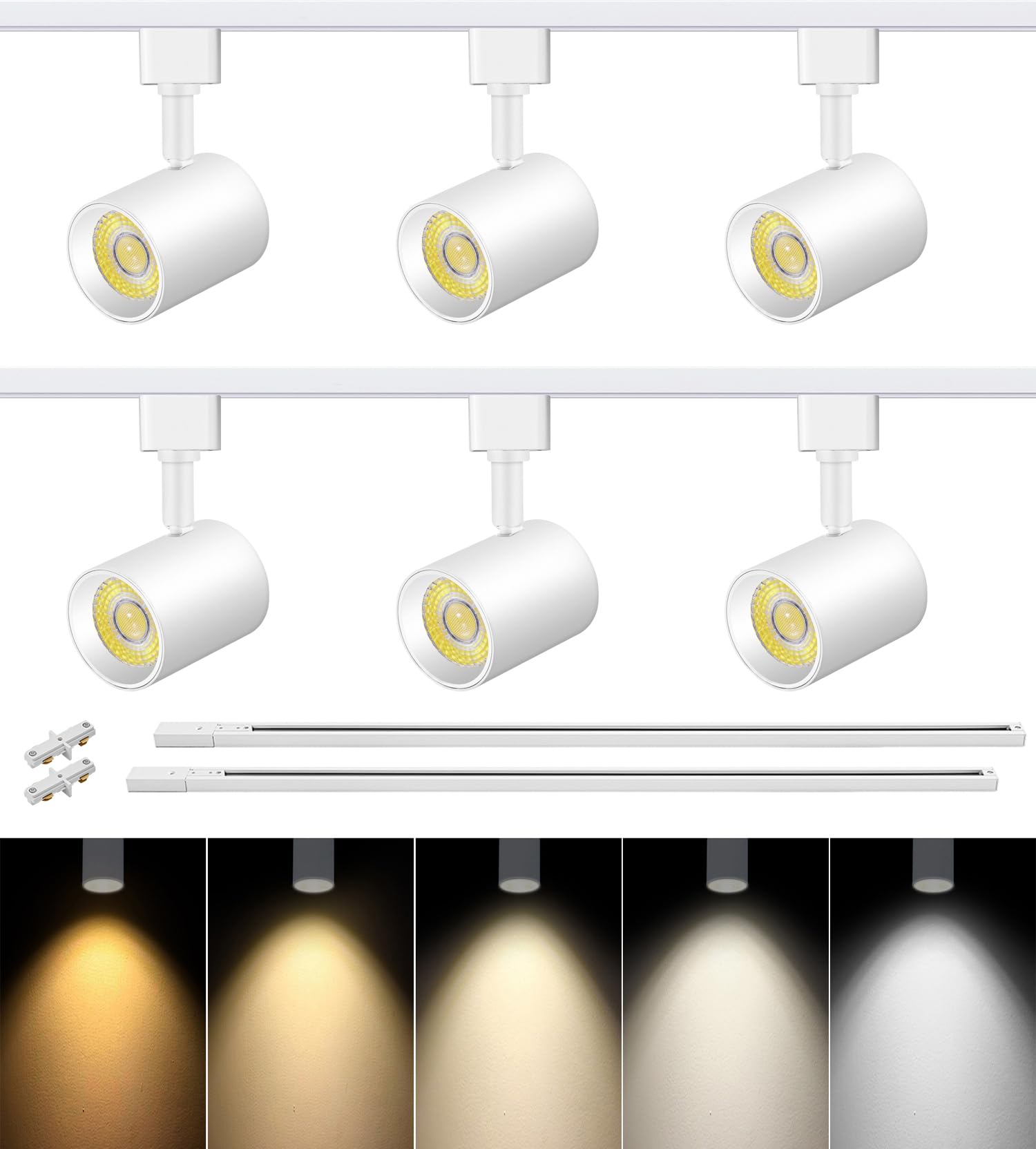 VANoopee 5-Color 6-Light LED Track Lighting Kit with 6.6FT H Type Track Lighting Rail, LED Track Light Heads Dimmable Modern Kit