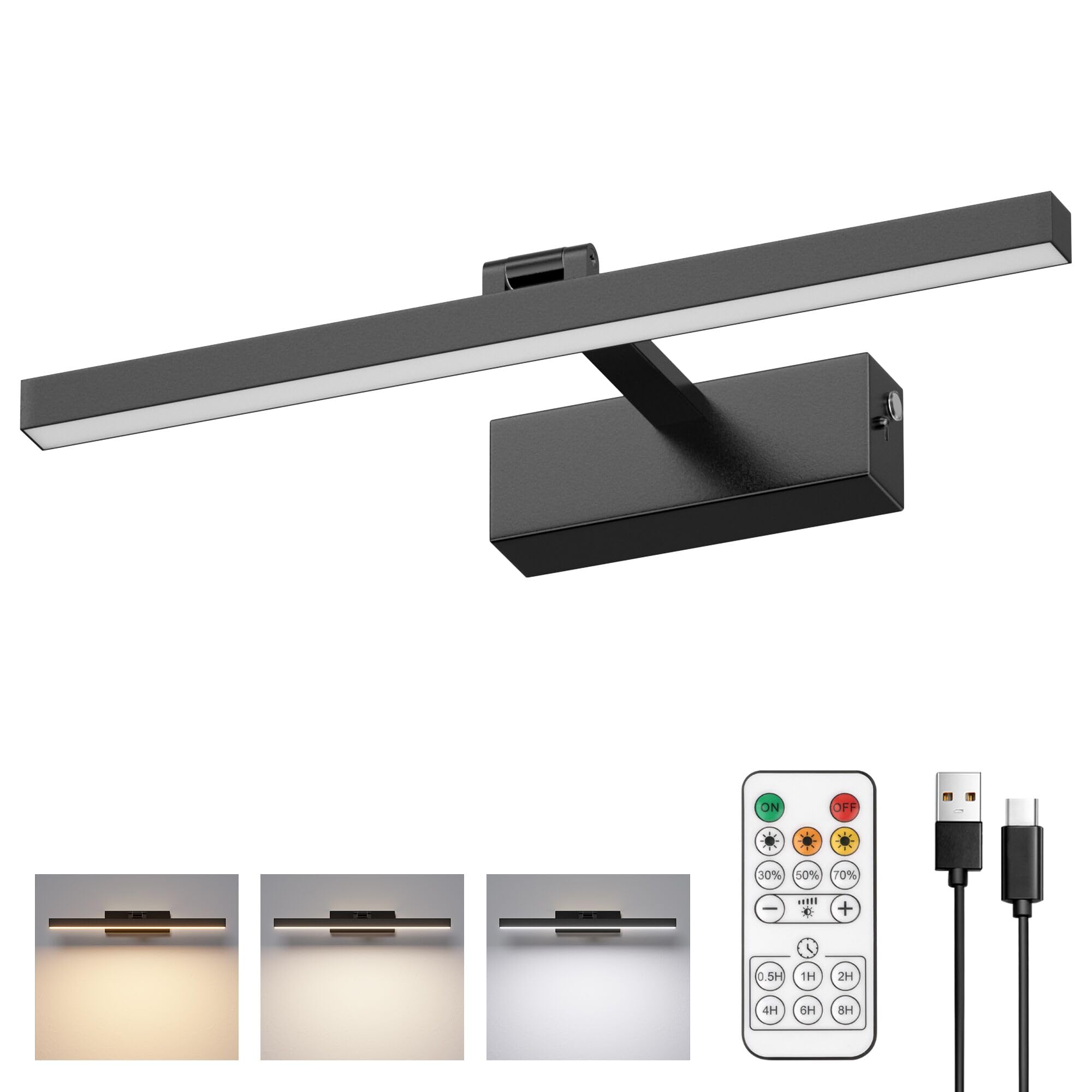 Aoceley Wall Sconce Light, 10000mAh USB-C Rechargeable, 3CCT Dimmable, Remote/Touch Control, Aluminum, Black, Model 7520
