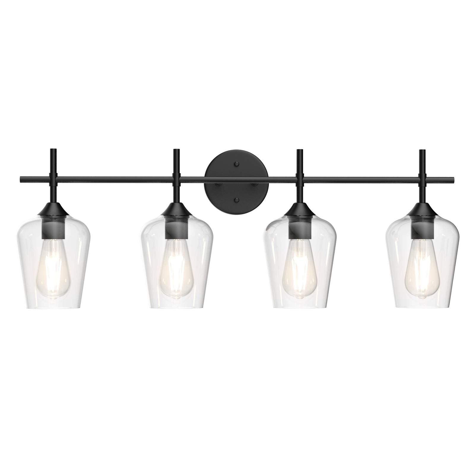 Ralbay 4-Light Vintage Bathroom Vanity Lighting, Industrial Matte Black Finish, Clear Glass Sconce, Model 2031, Farmhouse Style