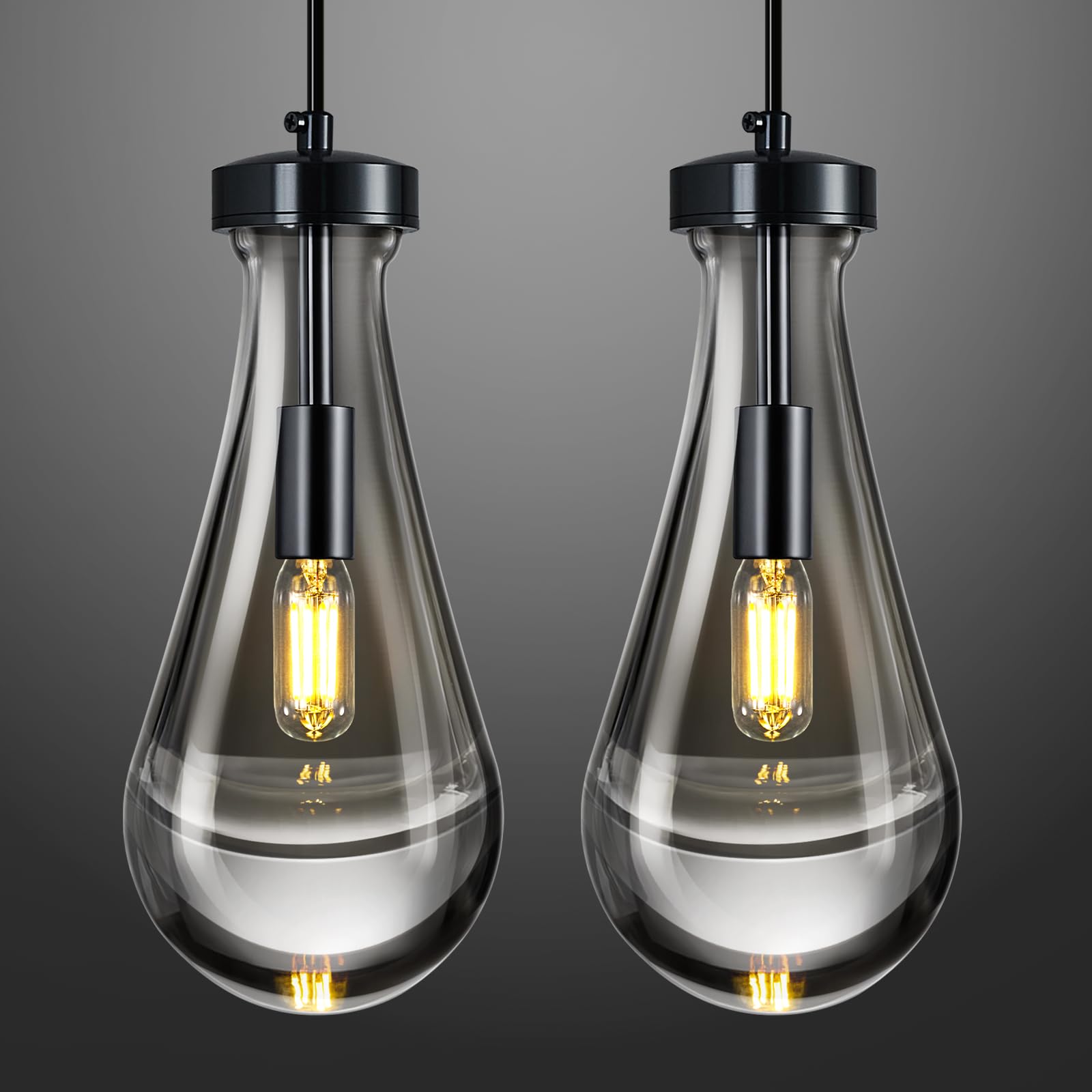 LIANGMH Raindrop Pendant Lights Kitchen Island Teardrop PlatingBlack Hanging Light Fixtures Clear Solid Glass Pendant Light Mode