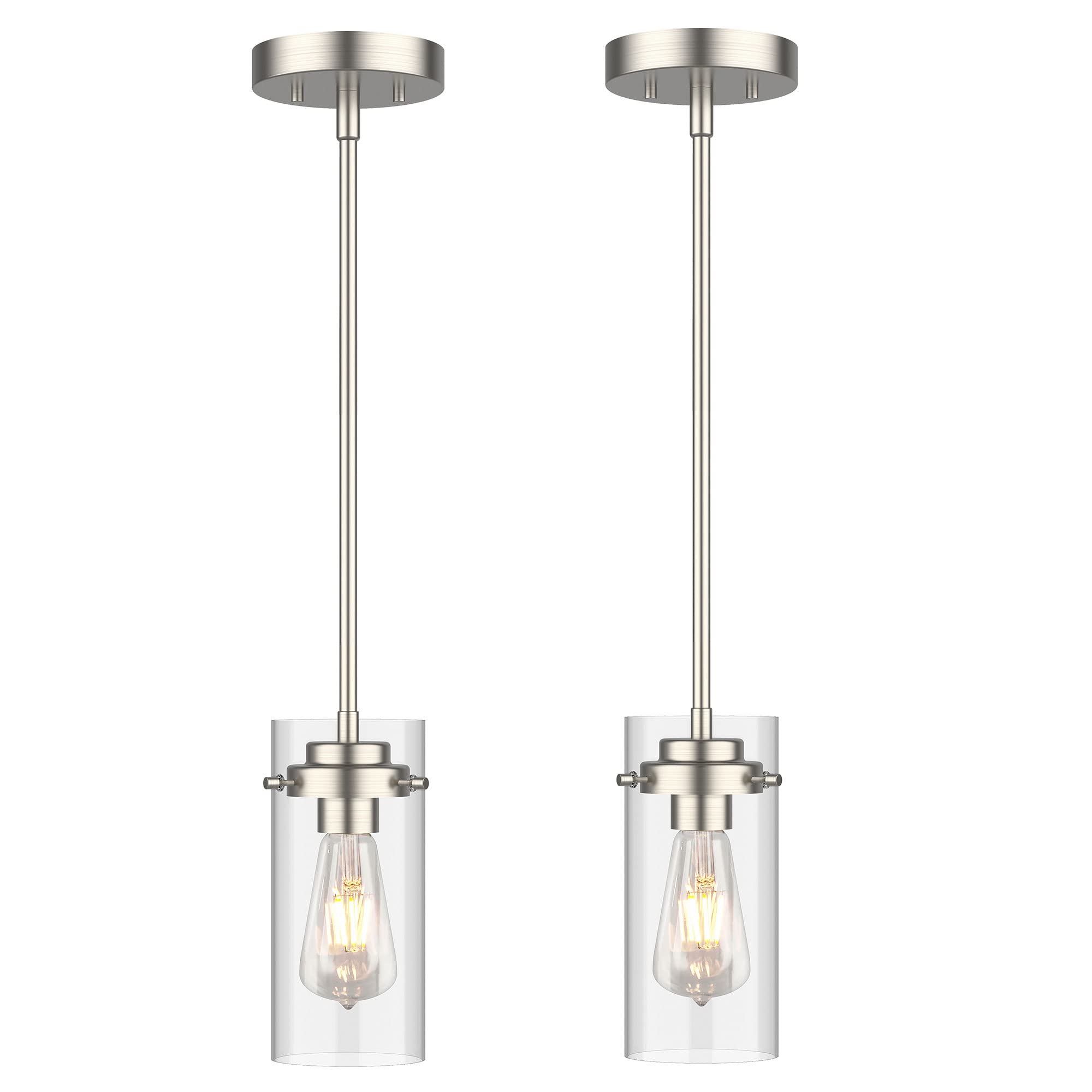 Eapudun Brushed Nickel Pendant Light - 2 Pack Farmhouse Kitchen Ceiling Fixtures