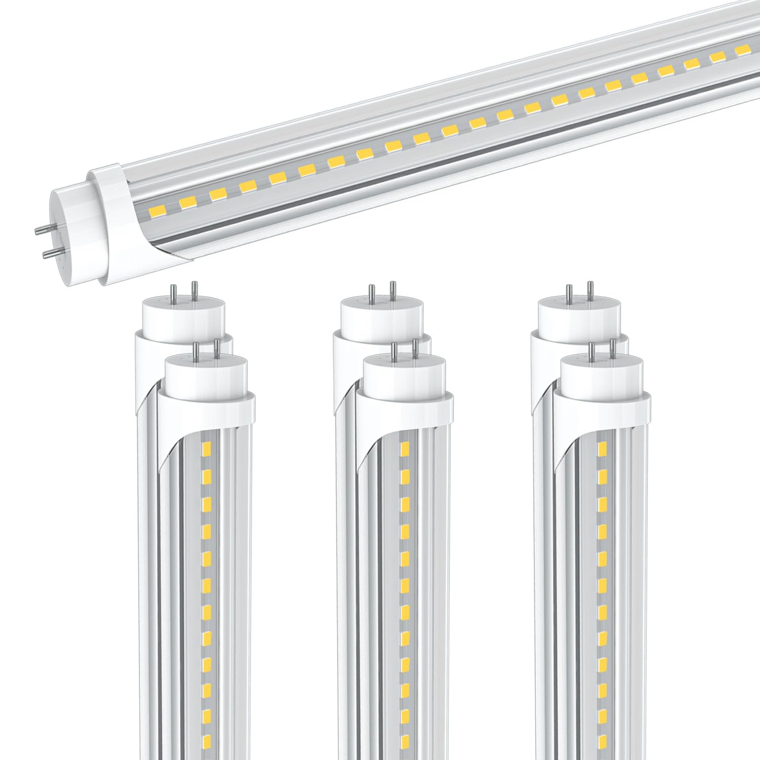 rgbylediison T8 Tube Lights 4FT 24W 5000K 3120LM Hybrid Type A+B Clear (6 Pack) ETL DLC