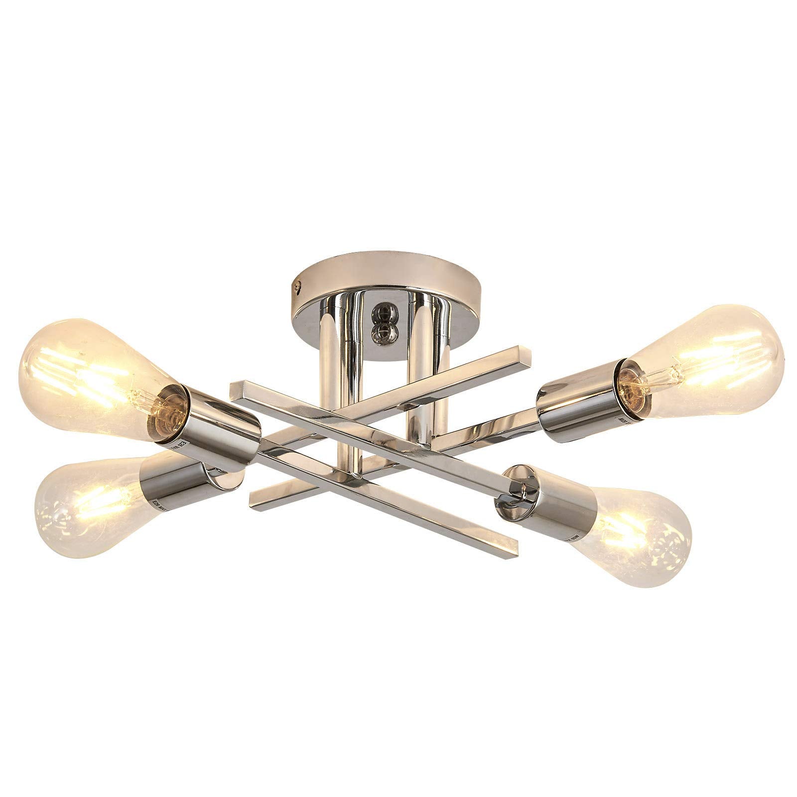 ZGLAOJT Chrome Modern Metal Chandelier, 4-Light Farmhouse Ceiling Light Fixture, Model F-1014 for Kitchen, Bedroom, and Living Room