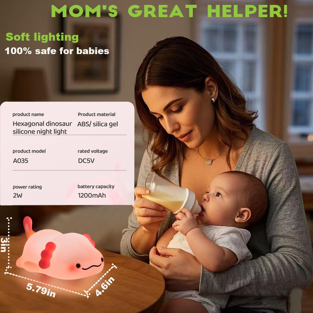 DREAMING MY DREAM Cute Axolotl Night Light, LED Squishy Novelty Animal Night Lamp, 3 Level Dimmable Nursery Nightlight for Breas