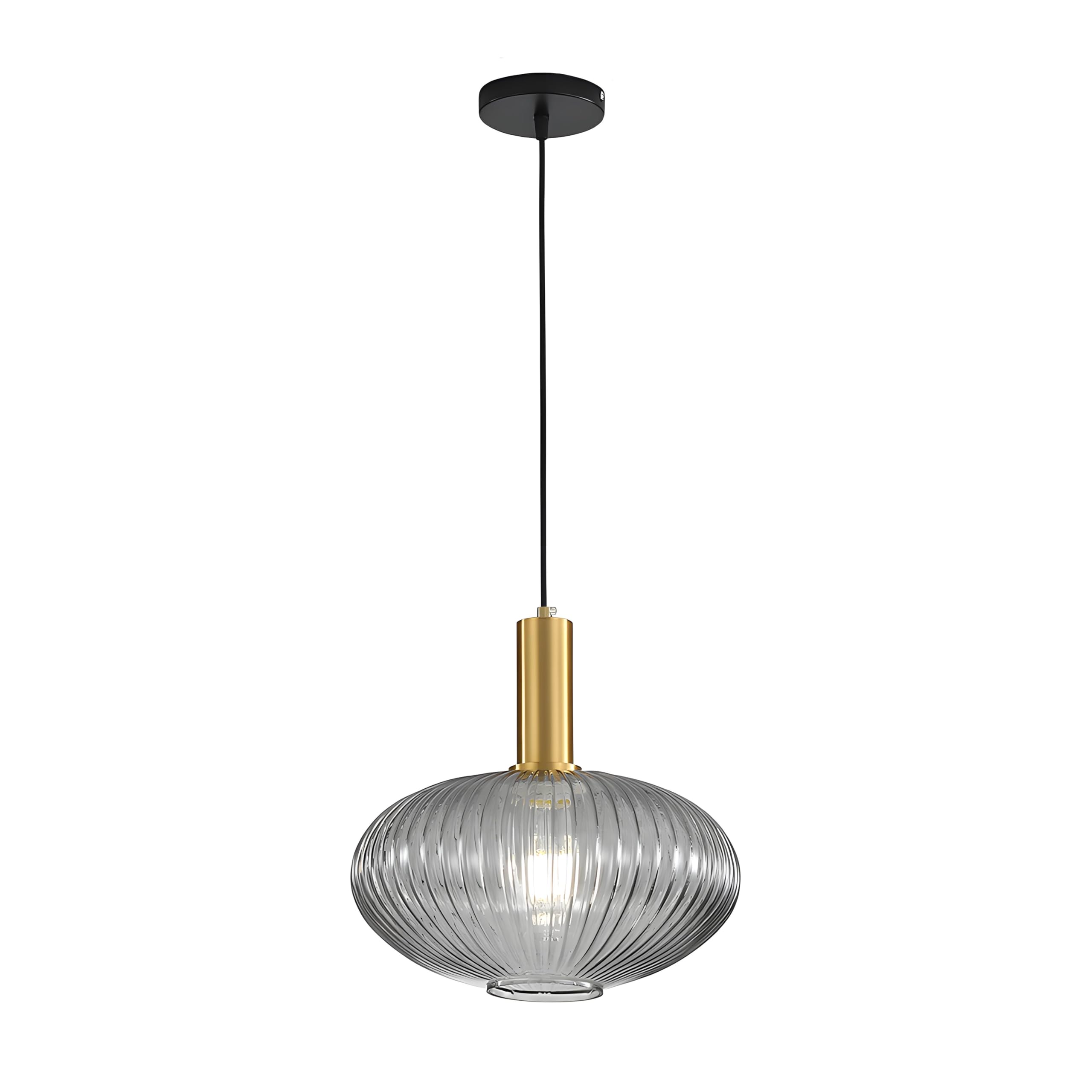 I-xun Modern Pendant Light Fixture, Striped Glass, Gold Socket, 11.81in , Gray, Model SG-L