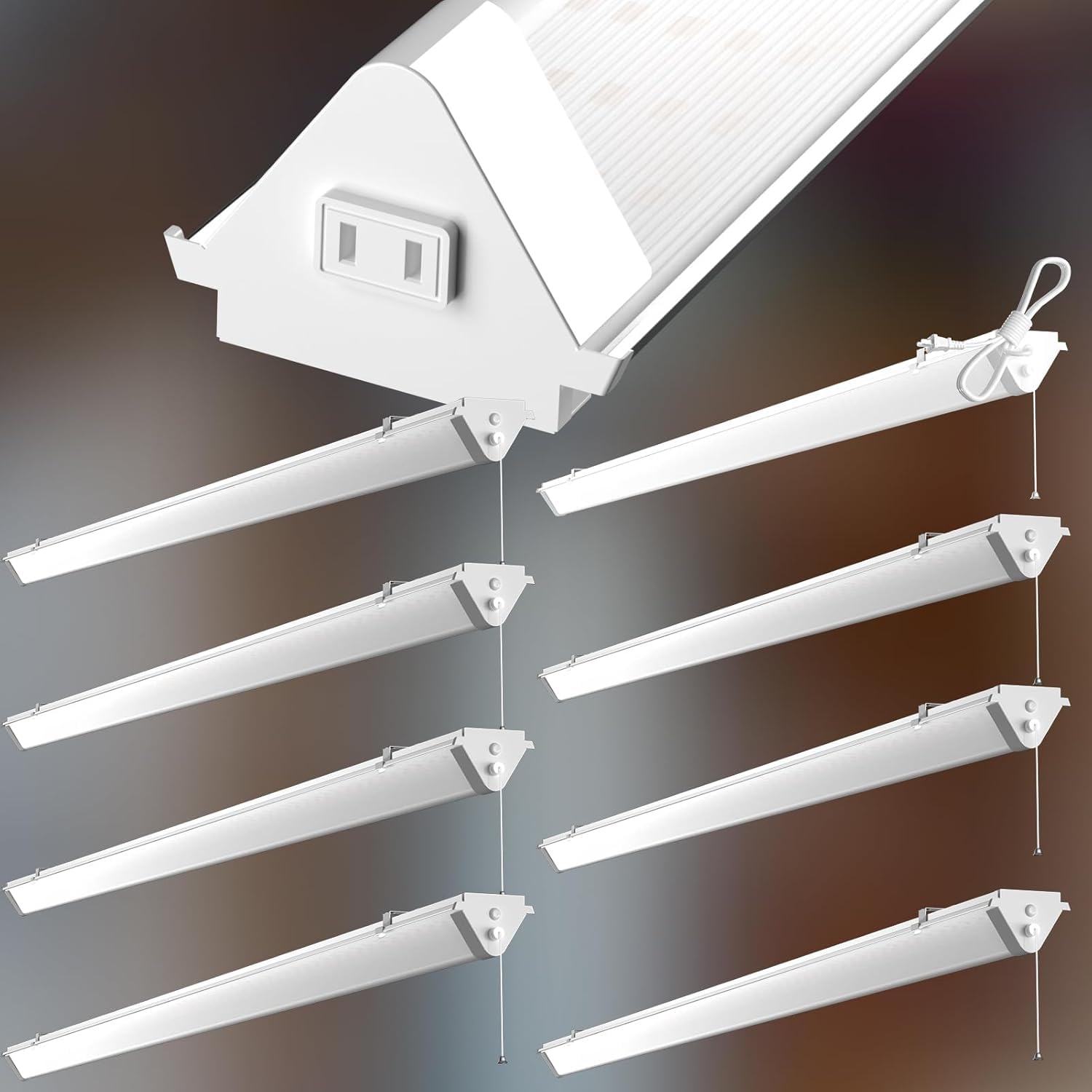 Upgraded 8 Pack 4Ft Linkable Heavy-Duty Led Shop Light With Pull Chain, 50W 7500Lm 100-277V 5000K Shop Lights Led 4Ft Plug In Fo