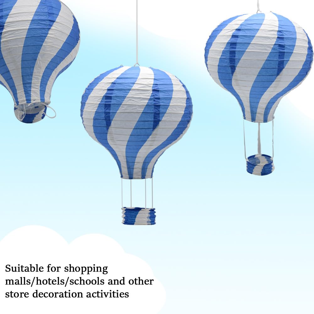Ceeysee 3 Pcs Paper Lanterns Hanging Hot Air Balloon 12 Inch Blue Paper Lanterns Decoration For Halloween Wedding Birthday Party (Blue/Drln)