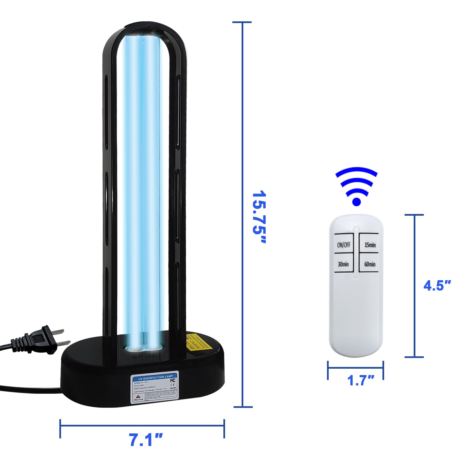 BAIMNOCM UV-C Lamp 38W 2 Pack with Remote Control, Quartz Light, Model MTP-25W