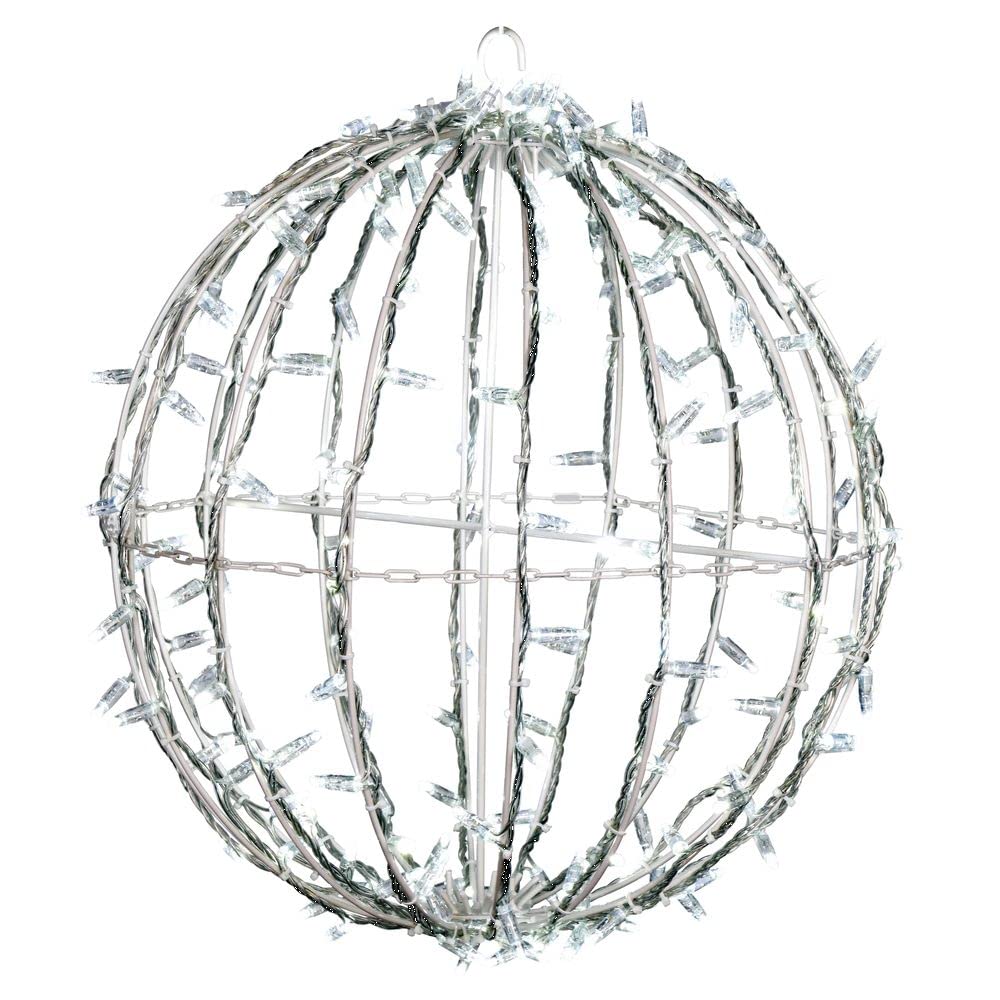 Vickerman 180Lt x 20&quot; Fold Flat Cool White Led Jumbo Hanging Sphere with White Powder Coated Frame