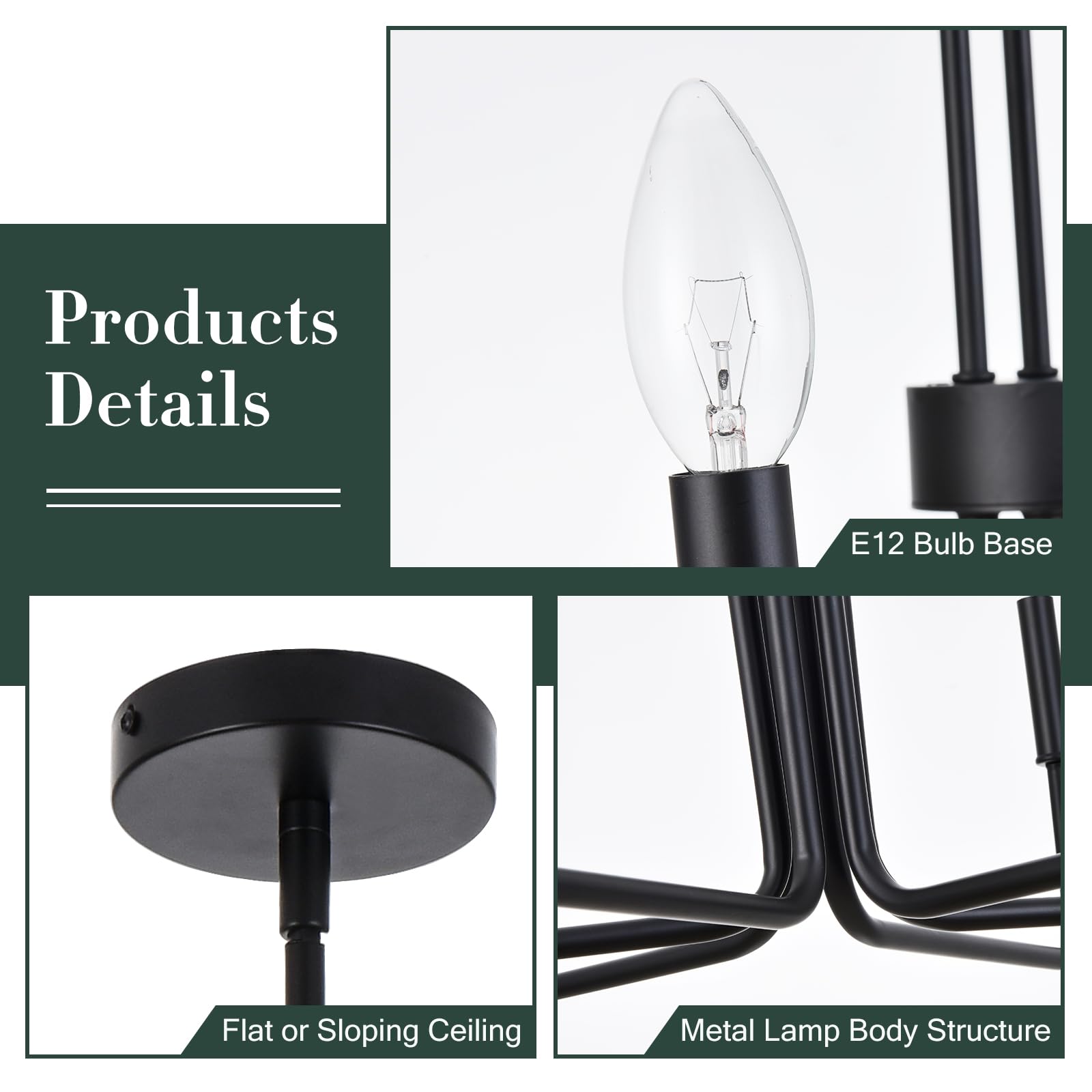 Niloah 6-Light Black Farmhouse Candle Chandeliers 28 Inch Modern Light Fixture Industrial Hanging Lighting For Dining Living Roo