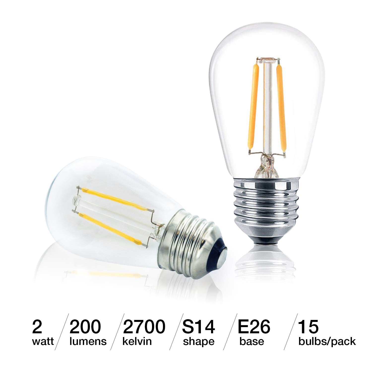 Brightech Ambience Pro Replacement Led Light Bulbs, 2 Watt Vintage Led Edison Bulbs, 2700K Soft White Dimmable Outdoor String Li