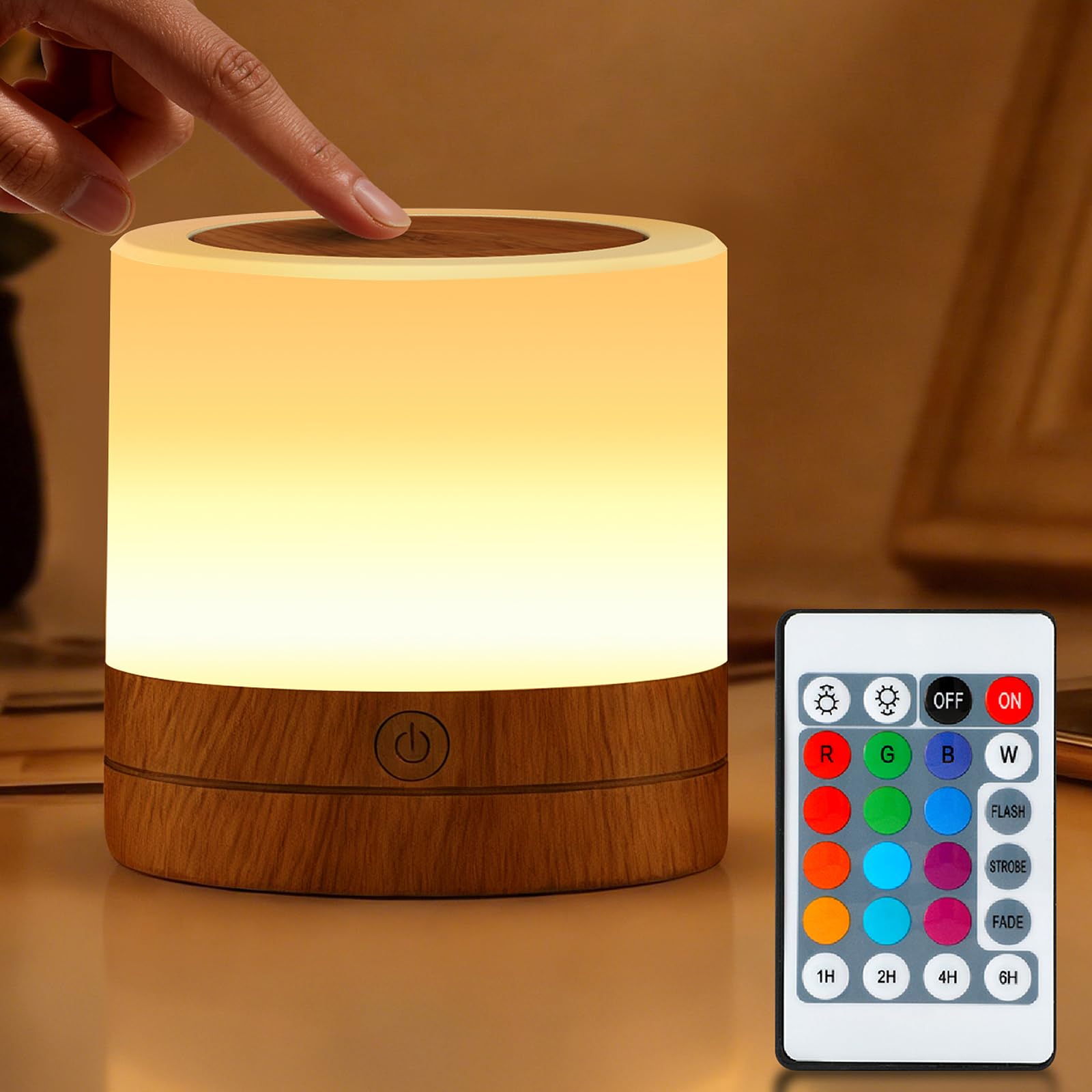 ORUNO Portable Night Light for Kids, USB Rechargeable Small Desk Lamp,13 RGB Colors & 4 Brightness & 1 Remote, Touch Bedside Tab