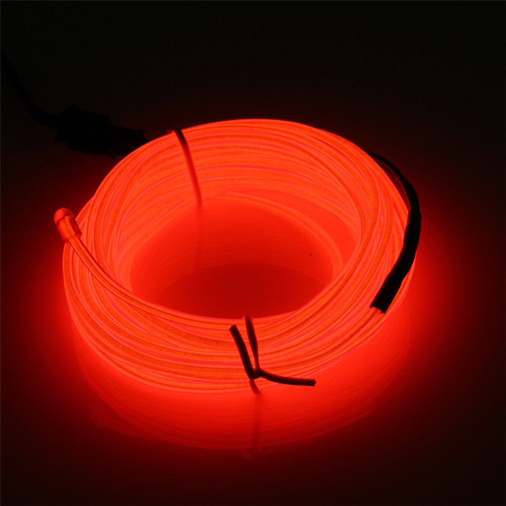 Jiguoor El Wire Battery Pack 16.4Ft / 5M Bright Neon Light Strip 360° Illumination Neon Tube Rope Lights For Diy, Festival, Party Decoration, Pub, Halloween, Chrismas (16.4Ft / 5M, Red)