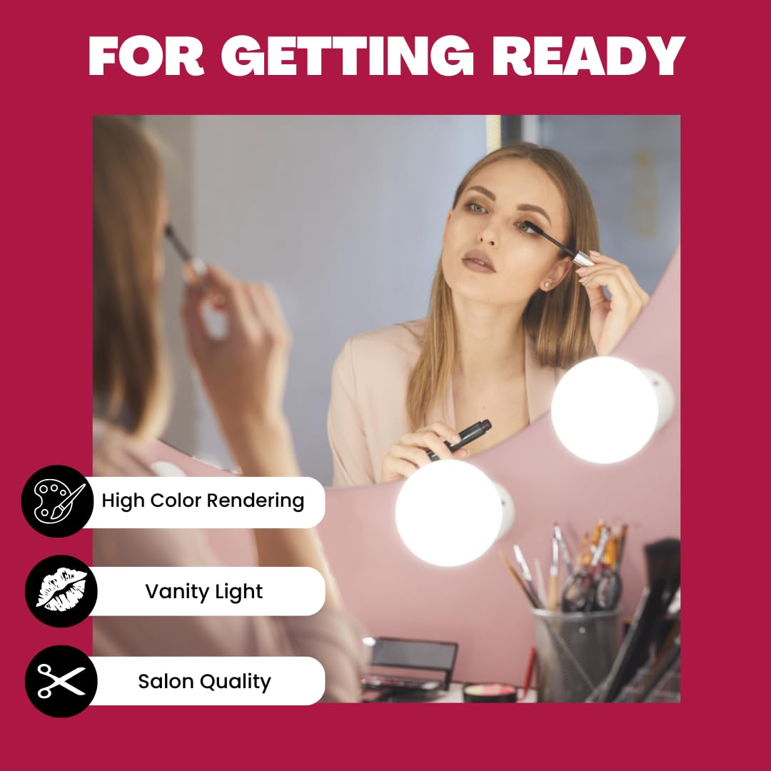 NorbBEAUTY G25 Globe LED Vanity Light Bulbs - Natural Daylight, 4 Pack, Polycarbonate, White - Salon-Quality Makeup Lighting