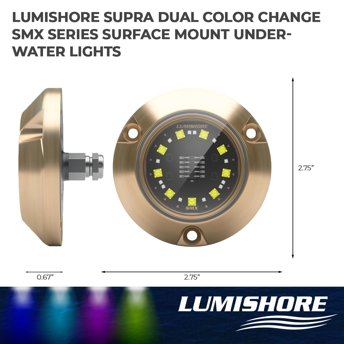 Lumishore SMX23 Dual Color Surface Mount Underwater Light (Blue/White), 60-0313