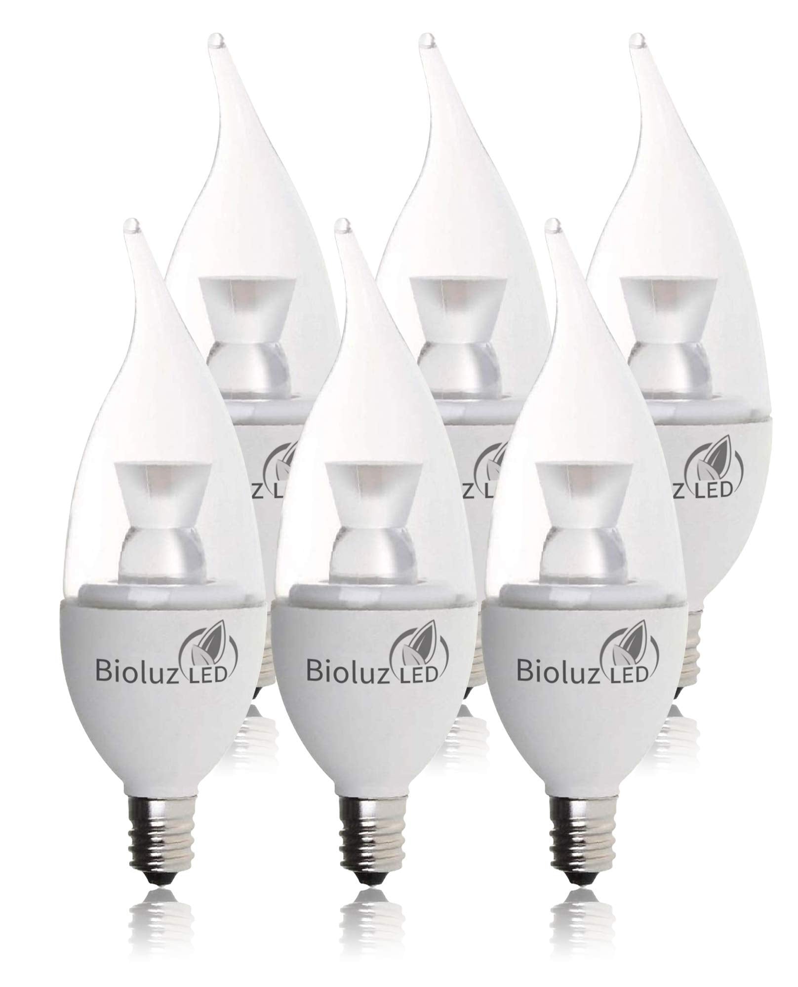 Bioluz LED Candelabra Bulbs 40W Equivalent, Dimmable, E12 Base, Warm White, 6 Count, Glass