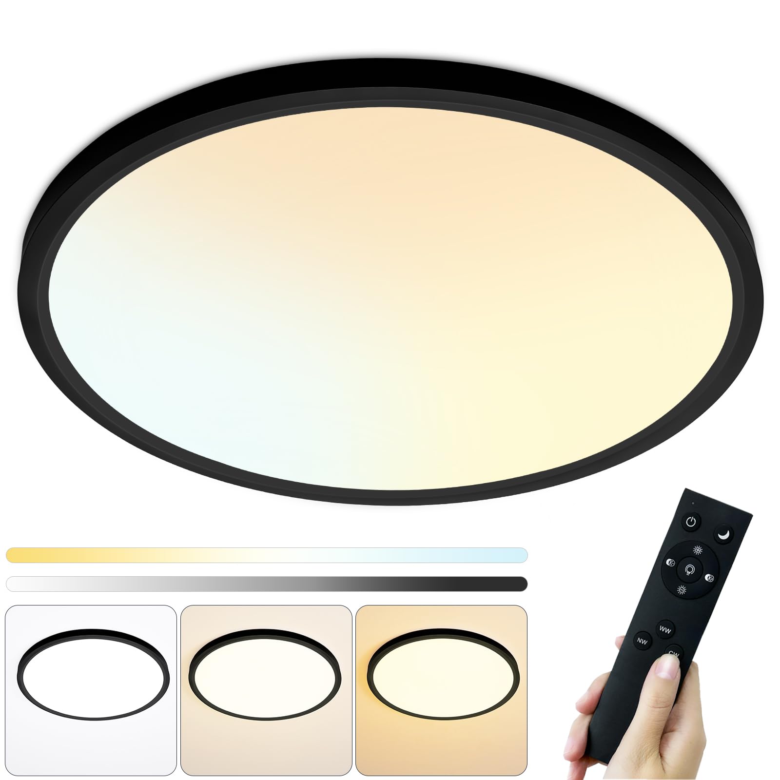 Hovenla 18 Inch Led Flush Mount Ceiling Light Fixture - 46W Dimmable Ceiling Light With Remote, 4600Lm, 3000-6000K Adjustable Ro