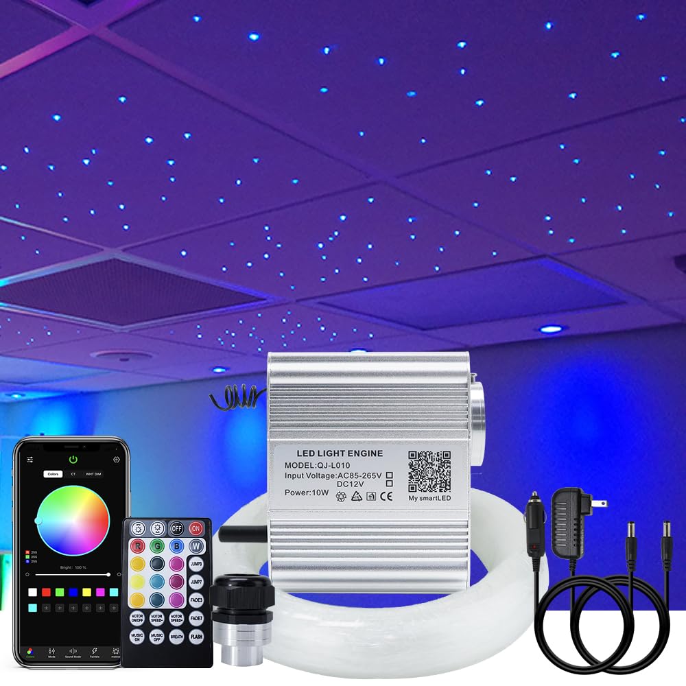 Akepo 10W Fiber Optic Lights Kit - Twinkle, App Control, Music Effect, 375Pcs 9.8Ft Rgbw, Multi-Color For Car & Home Use
