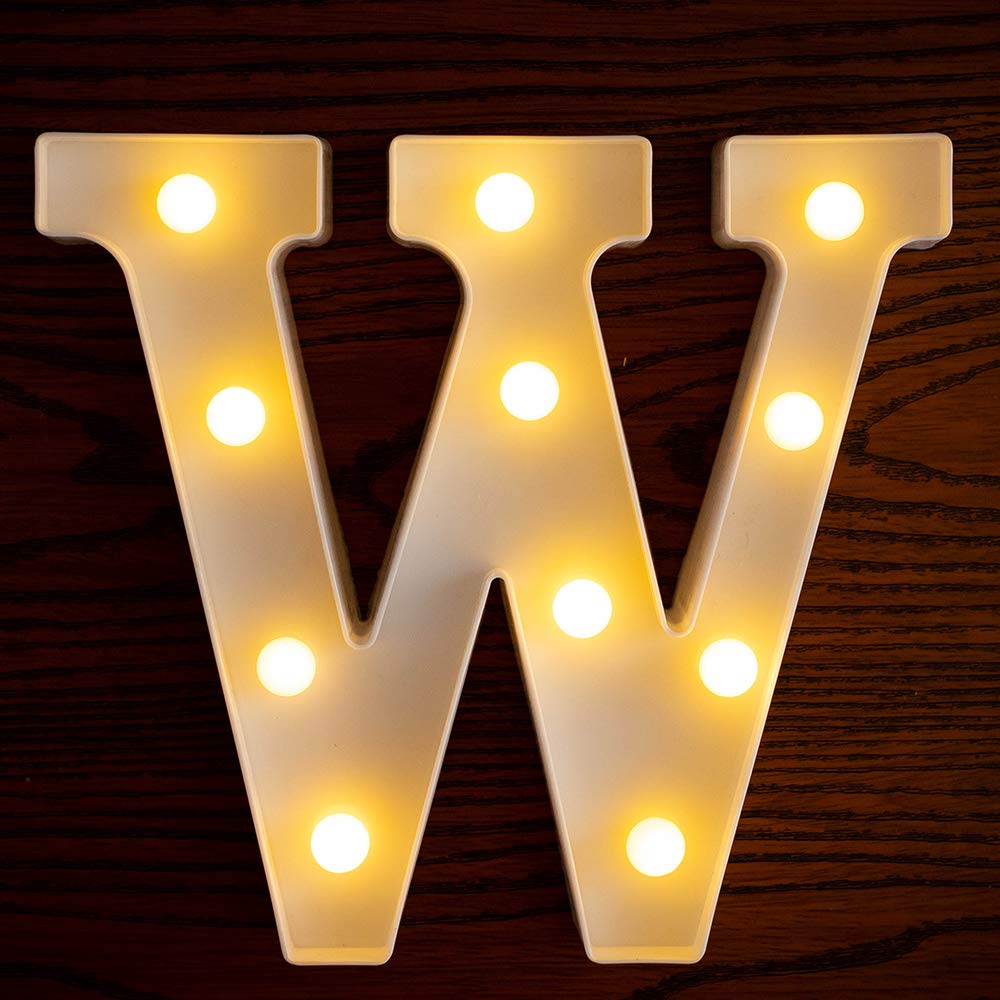 Yorulory LED Letter Lights Sign Letters Light Up Letters Sign for Night Light Wedding Birthday Party Battery Powered Christmas Lamp Home Bar (W)