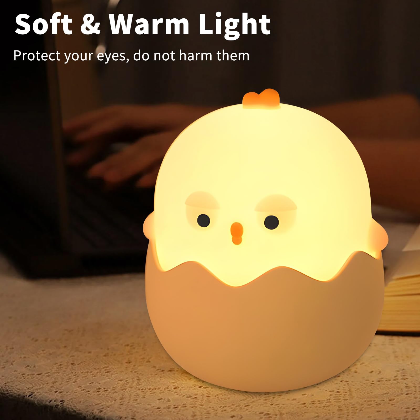 HPYDIY Easter Chick Egg Night Light - Dimmable 7-Color LED Nursery Lamp for Babies, Soft Silicone Touch Eggshell Decor for Easte