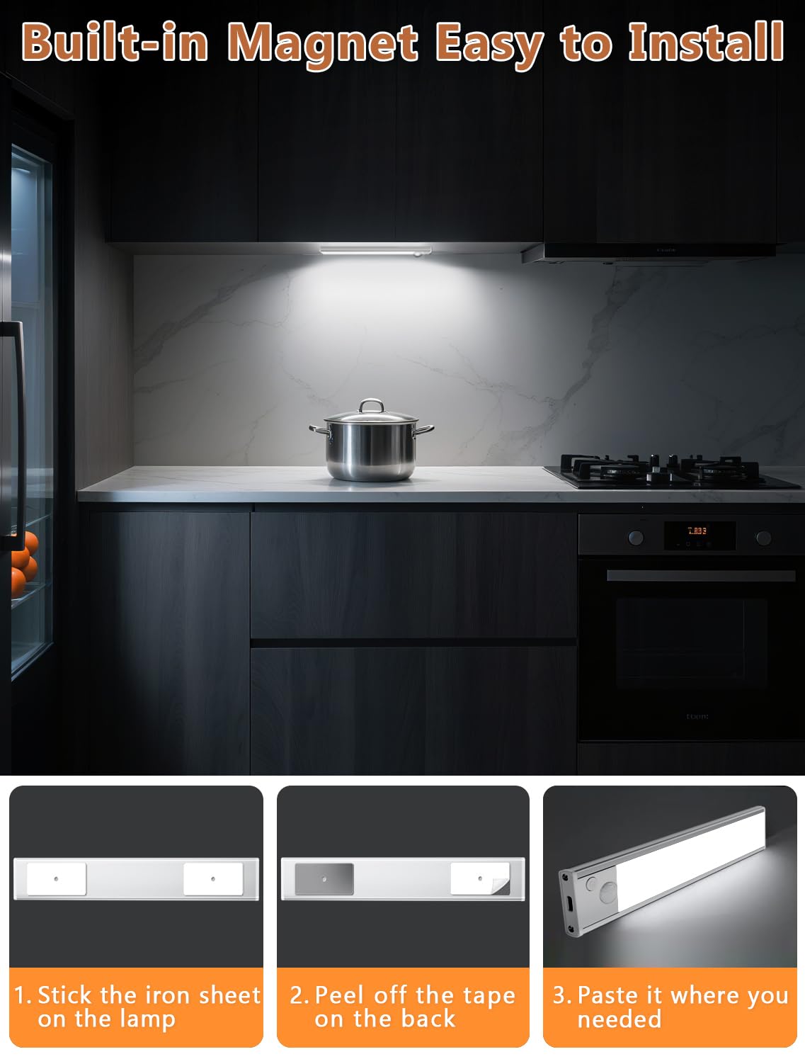 Vozuji Under Cabinet Rechargeable Lighting: Motion Sensor Dimmable Lights Indoor - Battery Operated Lights - Wireless Activated Closet Light Magnetic Led Light For Kitchen Home Bathroom Counter 3 Pack