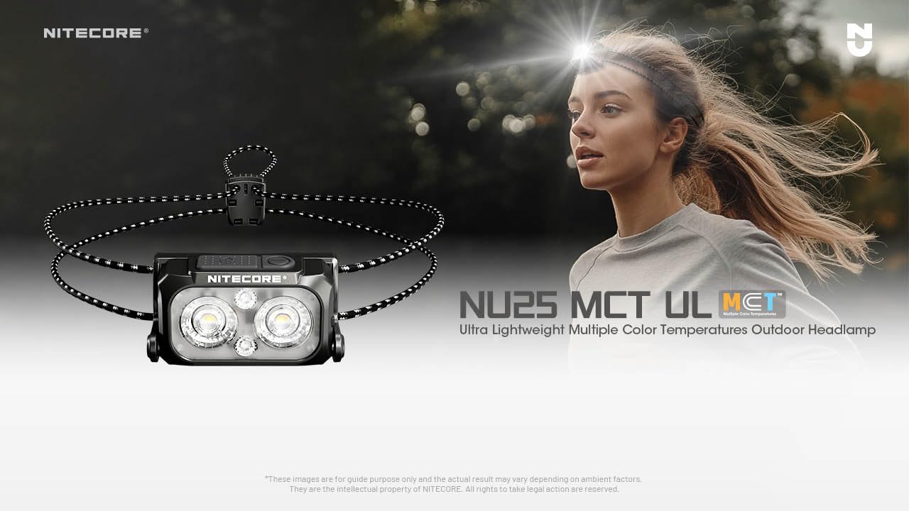 Nitecore Nu25 Mct Ul 400 Lumen Ultralight Usb-C Rechargeble Outdoor Headlamp With Multiple Color Temperatures Warm Natural, Cold