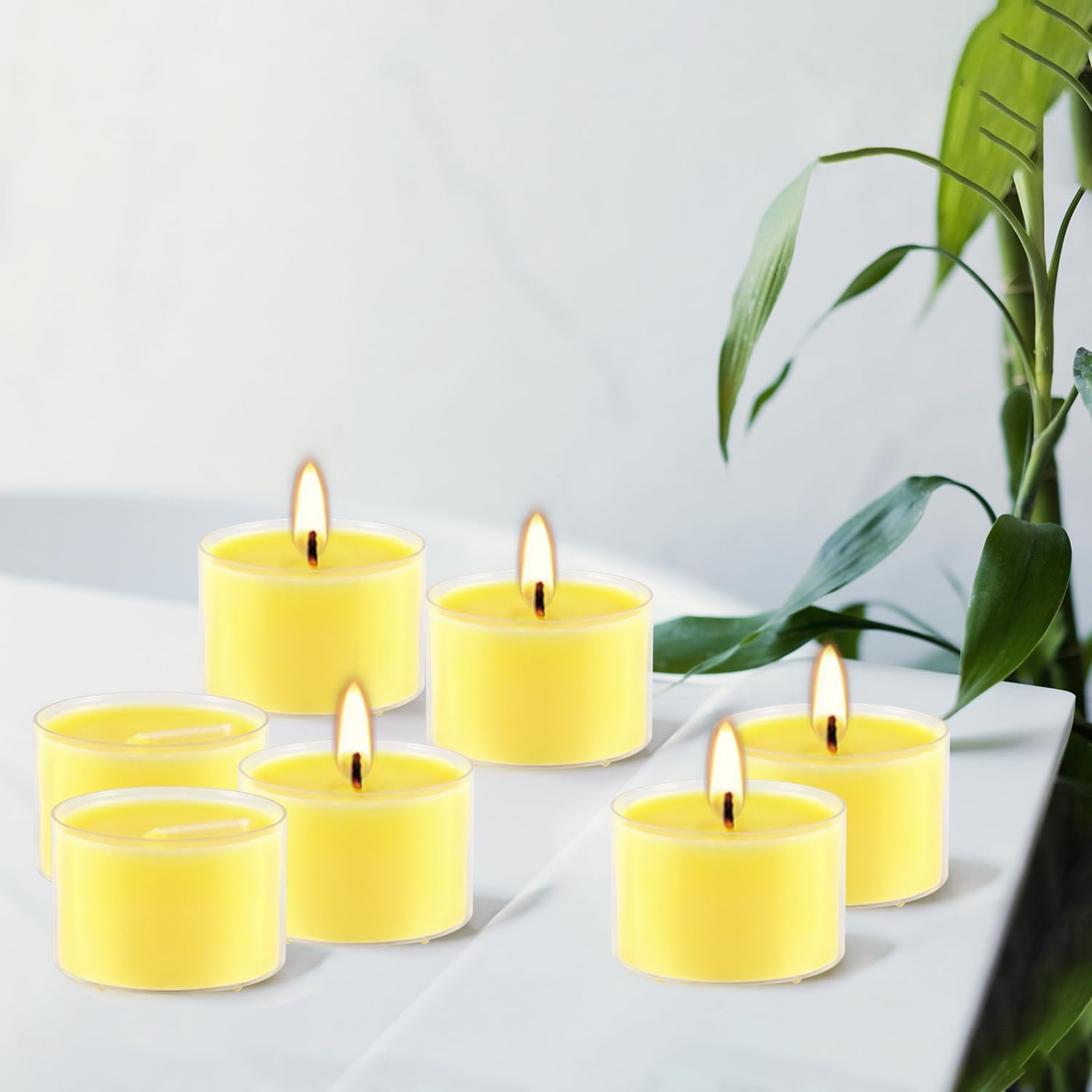 50 Pack 8 Hour Tealight Candles-Long Lasting Burn Outdoor Indoor Scented Candle-8 Hour Burn Time Yellow Tealight Candles In Clear Cup For Balcony, Garden, Porch Patio,Bbq