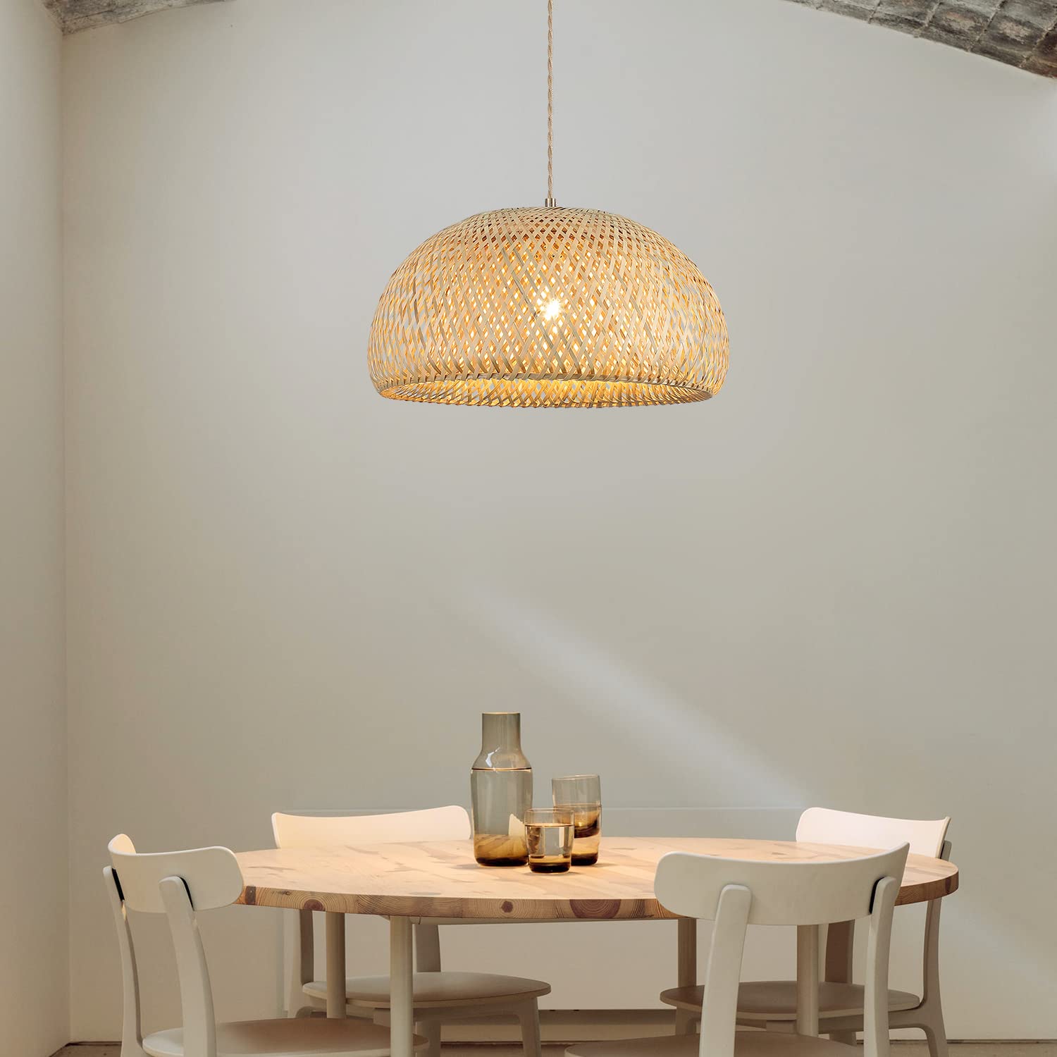 Hchunqjor Natural Bamboo Large Pendant Light Fixture - Rustic Handmade Woven Lighting For Home