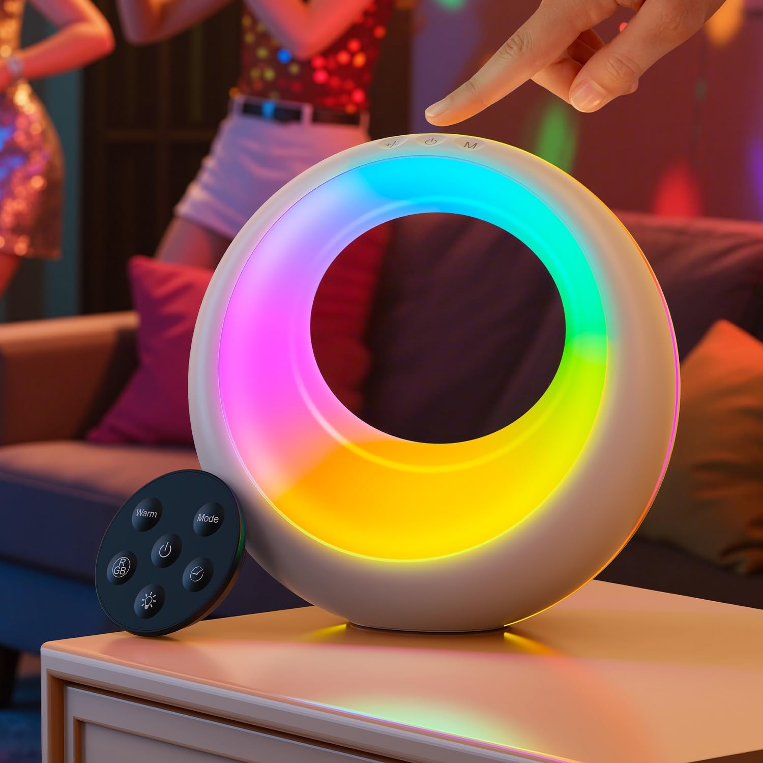 Auxmir Usb Rechargeable Bedside Table Lamp, Dimmable Led Atmosphere Night Light With 7 Colors, 9 Rgb Colorful Modes, Remote Cont