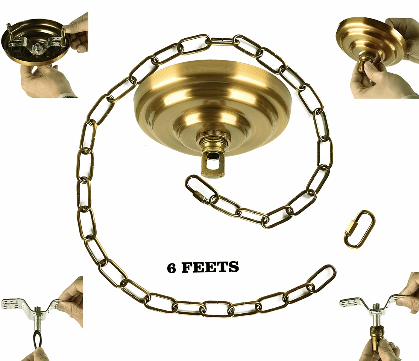 Rojoser Heavy Duty Canopy Kit With Vintage Gold Copper Pendant Light Fixture Chain