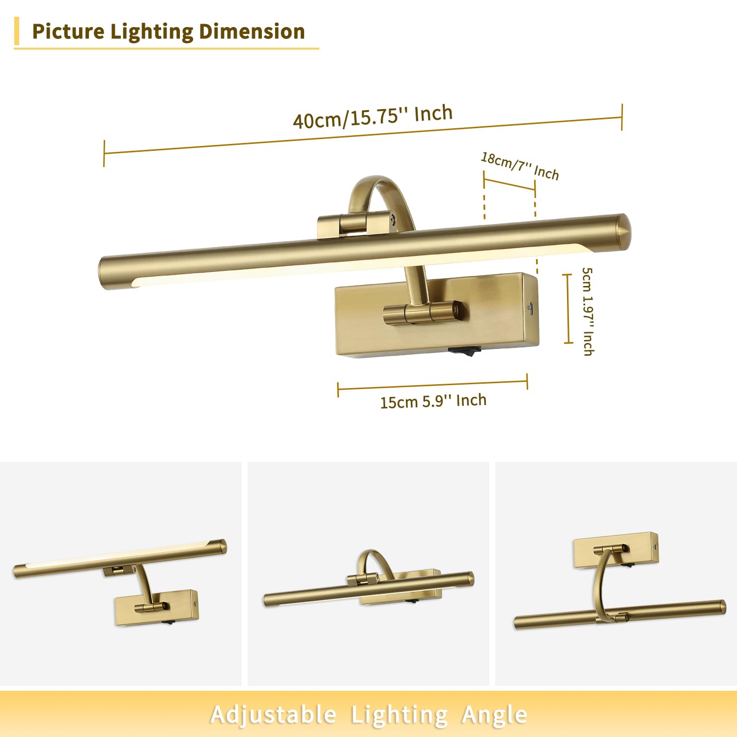 Desoop Battery Operated Picture Light With Remote And Timer, Wireless Art Lights For Paintings Brass Rechargeable Gallery Light