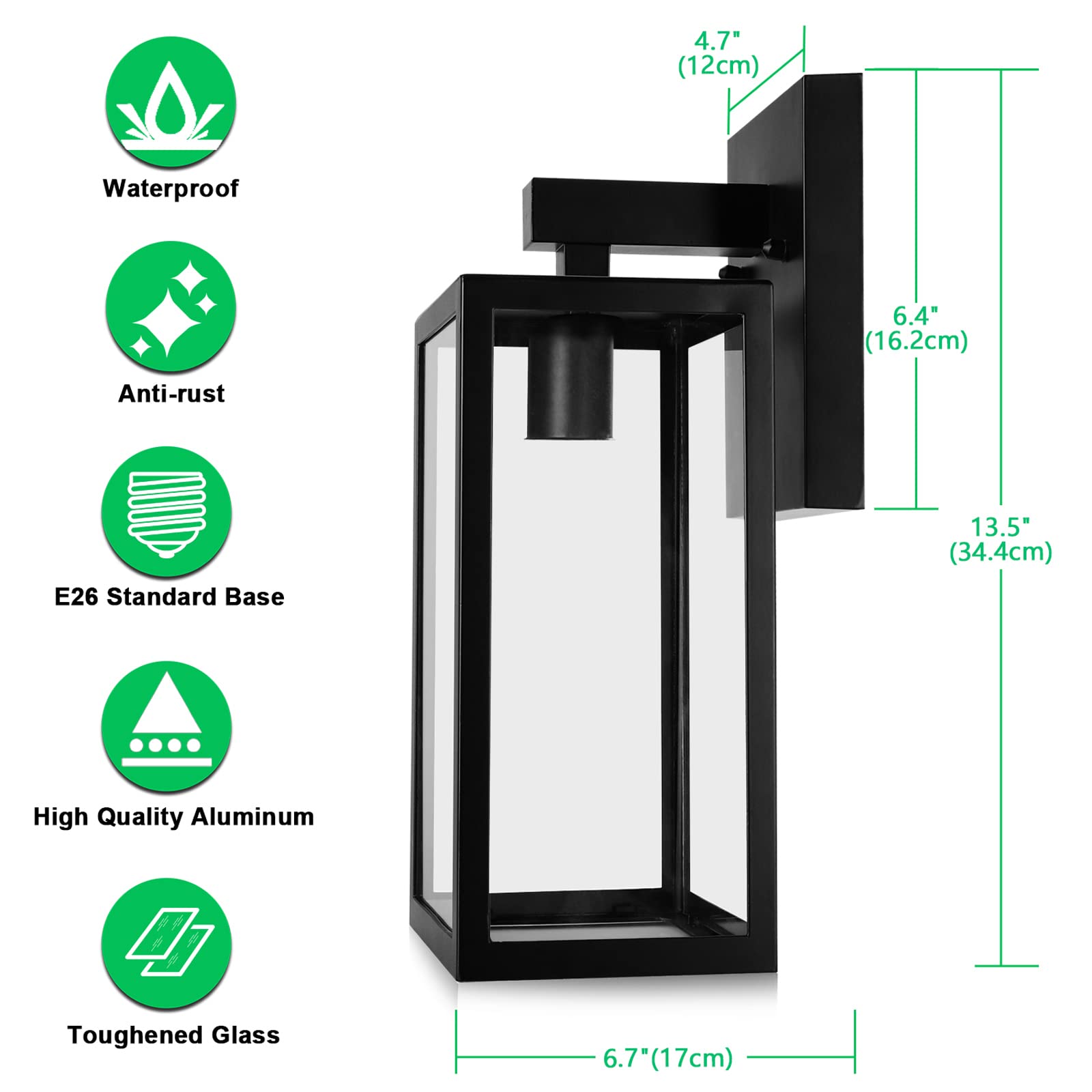 MAXvolador Outdoor Wall Lantern, Large Waterproof Sconce Light, Black, Model 2032BC-XL, Anti-Rust Glass, Ideal for Porch & Patio