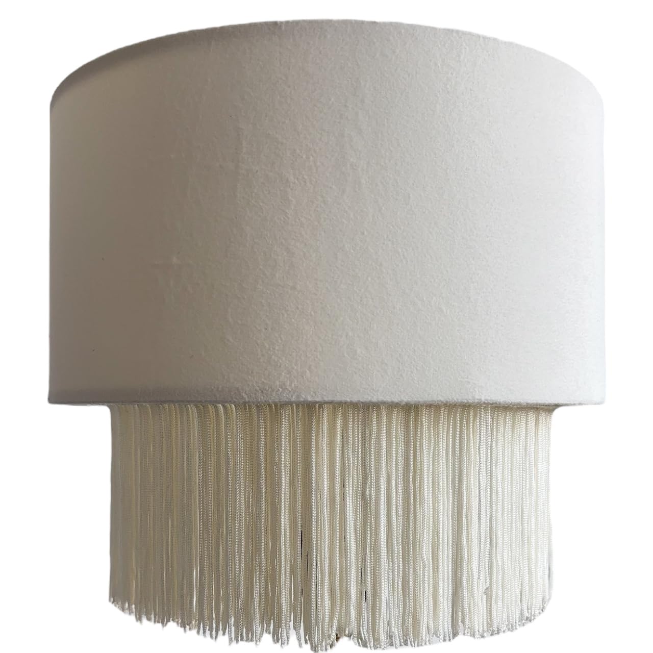 Tristan Home Enhanced Velvet Drum Lamp Shade with Fringe 25/25/23cm Height (Including Fringe)  Creamy  (Creamy White  Extra Small)