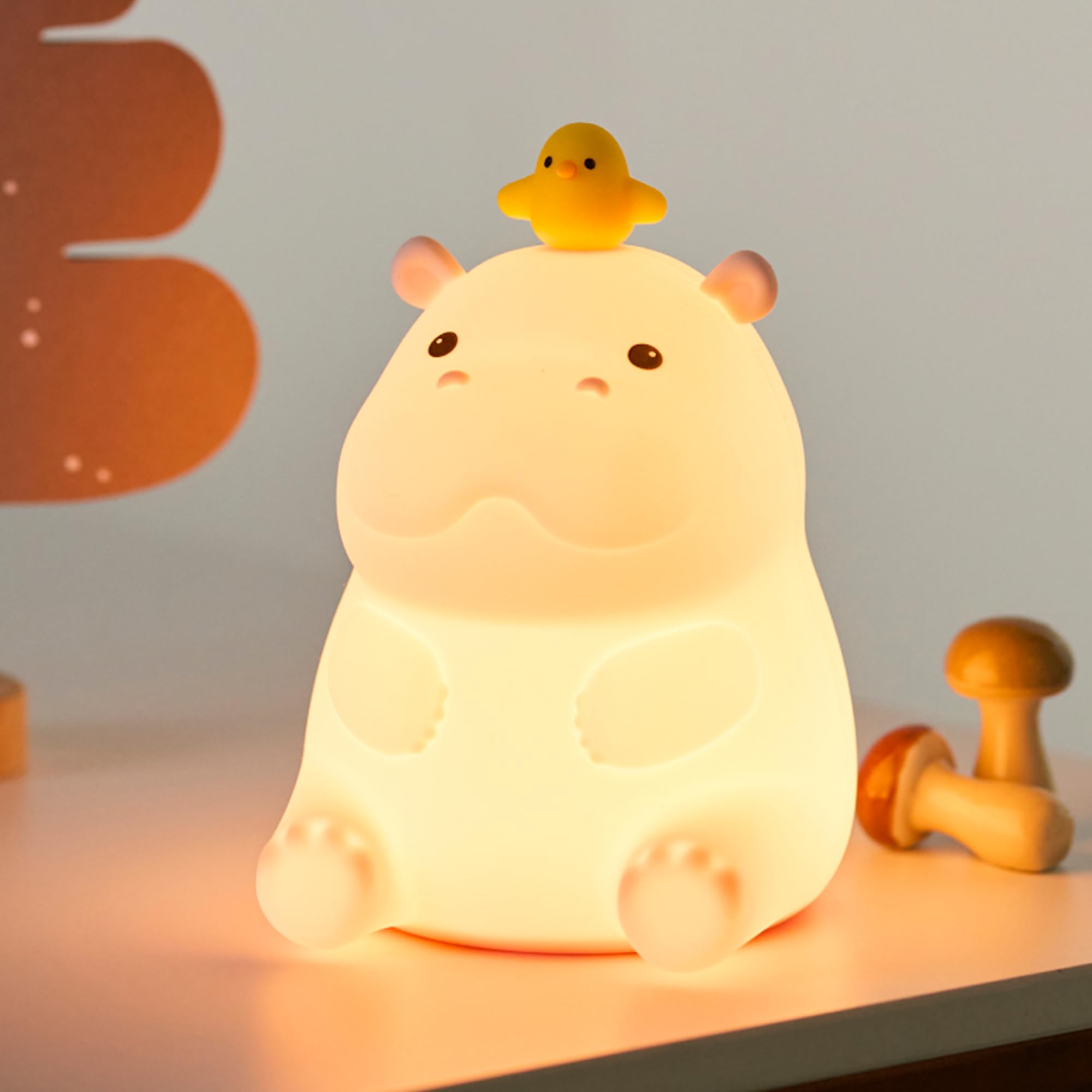 BemeedLigt Hippo Night Light, Cute Silicone Squishy LED Lamp, Dimmable Nursery Nightlight, Rechargeable Bedside Table Lamp with 