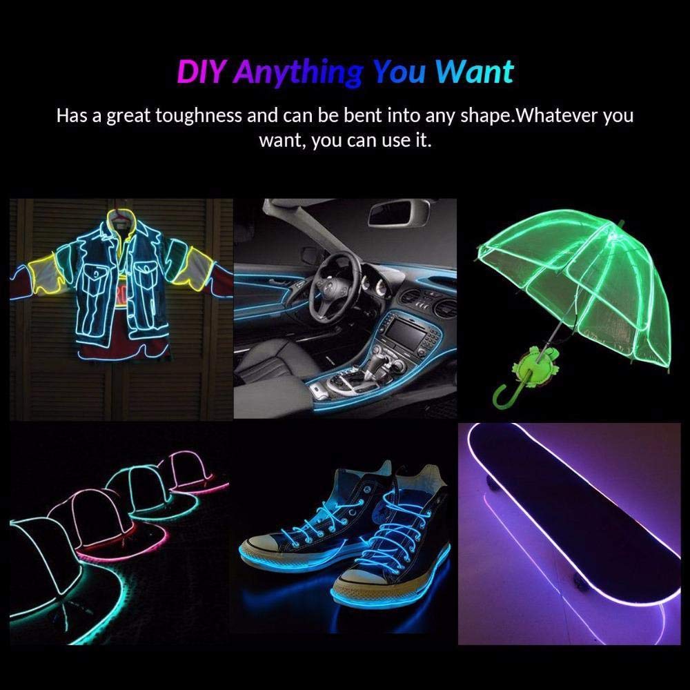 Searik LED Neon Light, 16.4ft/5m Portable EL Wire Glowing Rope Lights LED Strips with Battery Controller for Halloween Decoratio