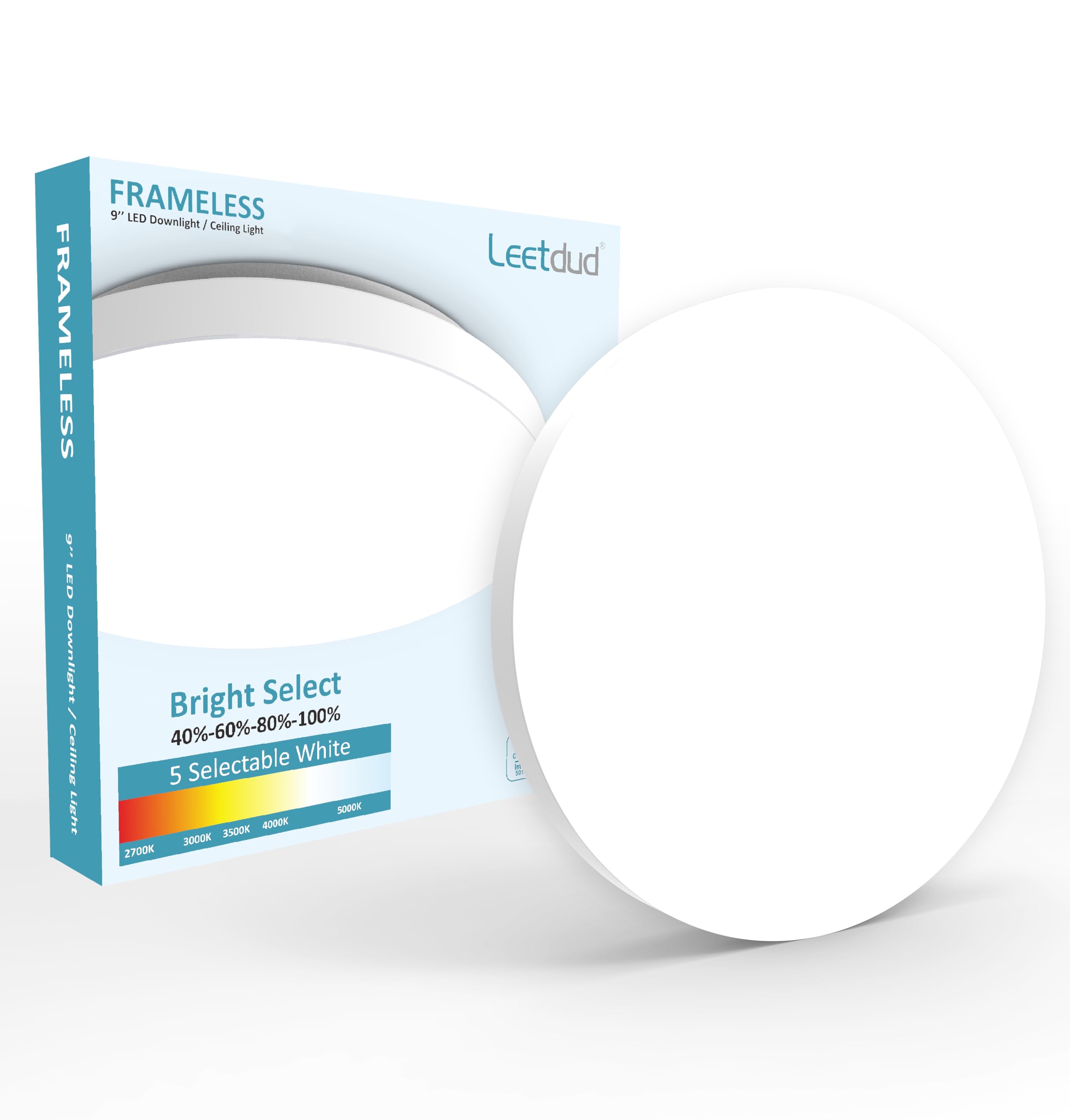 Leetdud Flush Mount LED Ceiling Light Wired, 9 Inch 18W, 5 CCT 2700/3000/3500/4000/5000K, Brightness Settable 1800LM Surface Mou