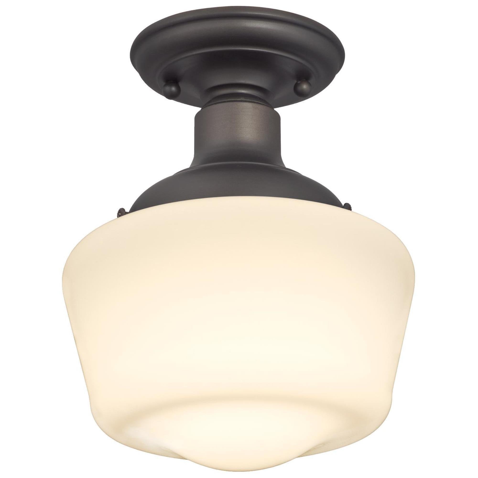 Westinghouse Lighting 6342200 Scholar One-Light Indoor Semi-Flush Ceiling Fixture, Oil Rubbed Bronze Finish with White Opal Glas
