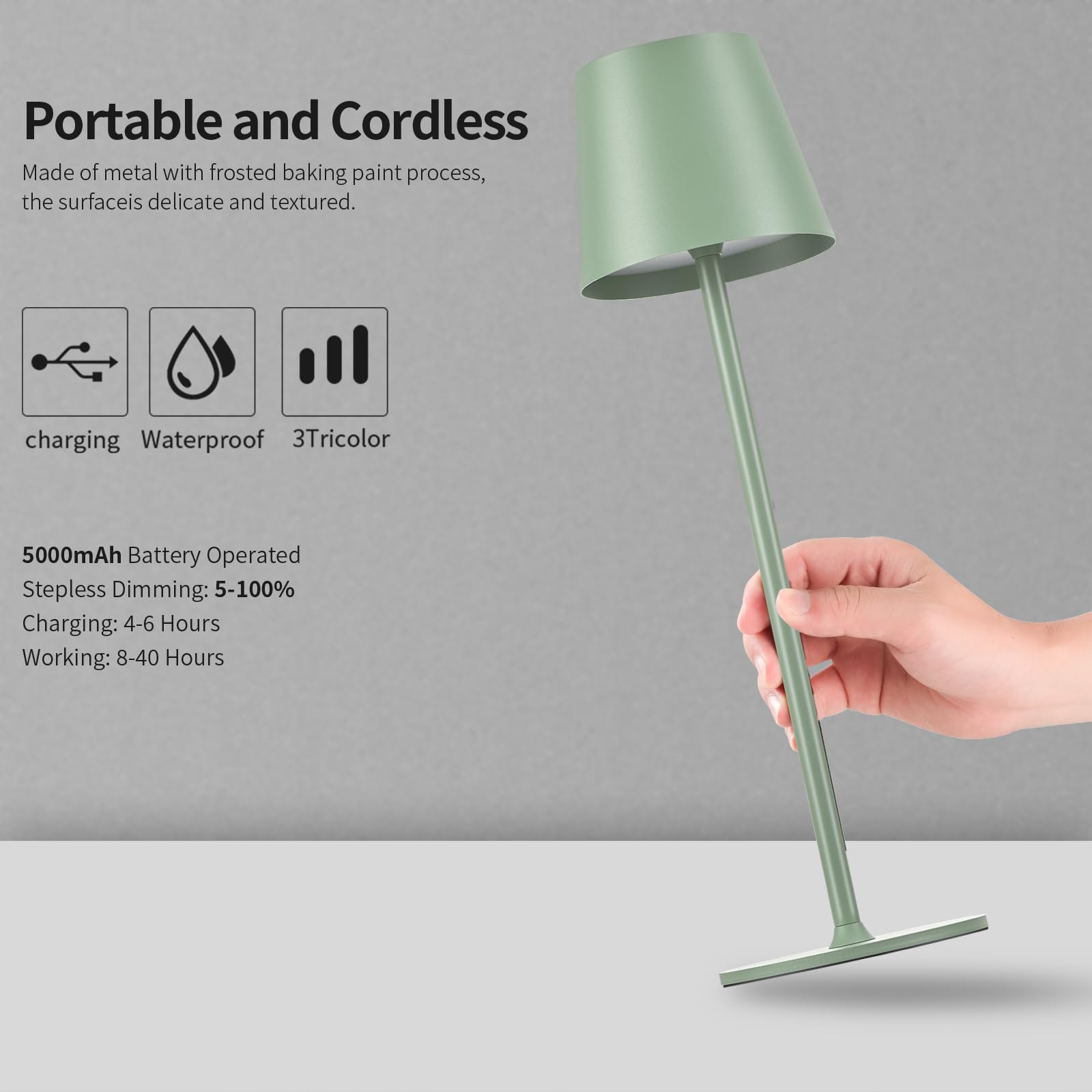 BGFHome Cordless LED Desk Lamp, Rechargeable Touch Night Light, 14.6inx4.3inx4.3in, Green, Model: green2pack, 2 Pack